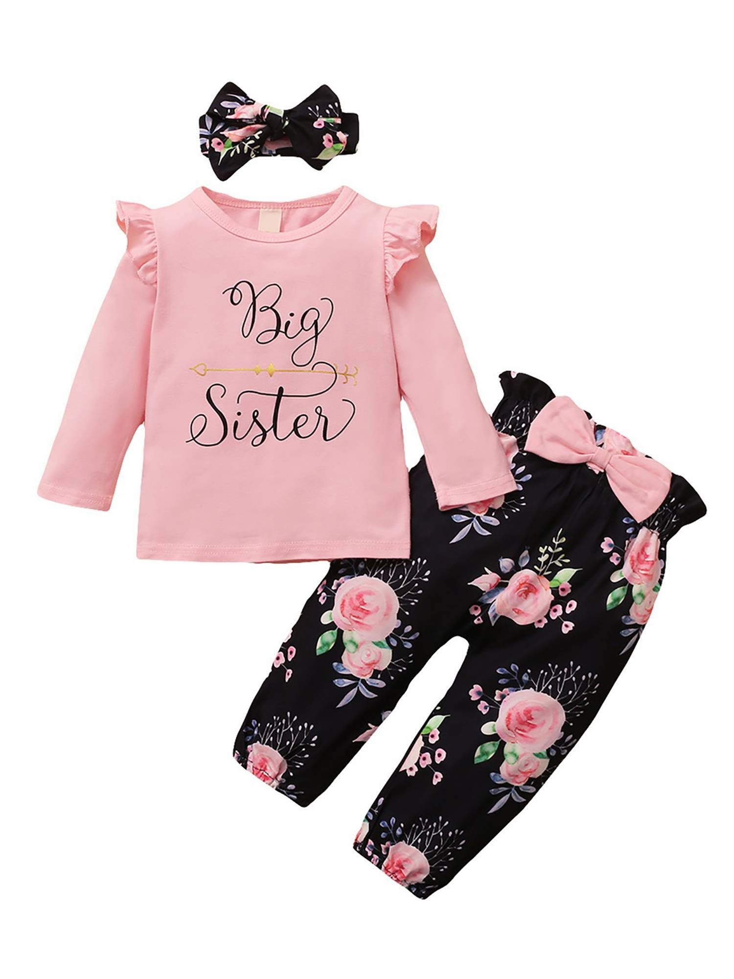 LAPA Shirt, Leggings & Haarband Baby Mädchen Schwestern Blumendruck-Set, 3-teilig