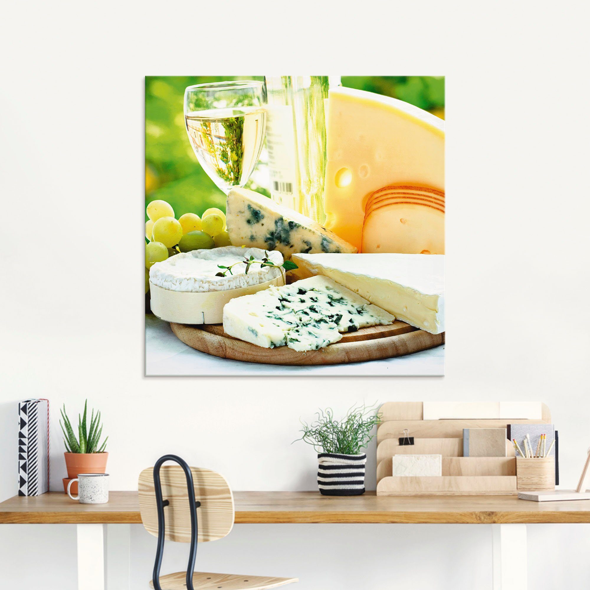 Artland Glasbild Käse & Wein, Lebensmittel (1 St), in verschiedenen Größen