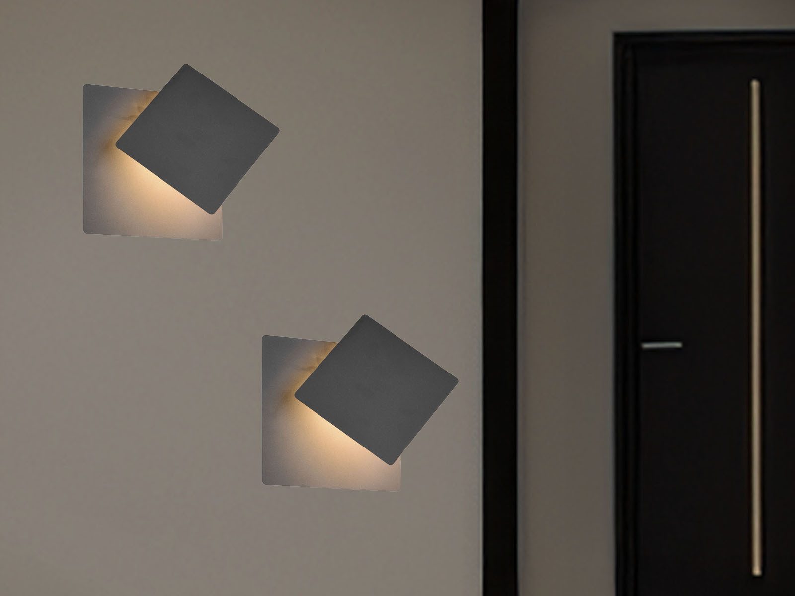 TRIO Leuchten LED Wandleuchte flach, verstellbare Blende, Quadrat 18cm, LED fest integriert, Warmweiß, 2er SET Wandlampen ausgefallen für indirekte Wand-Beleuchtung innen