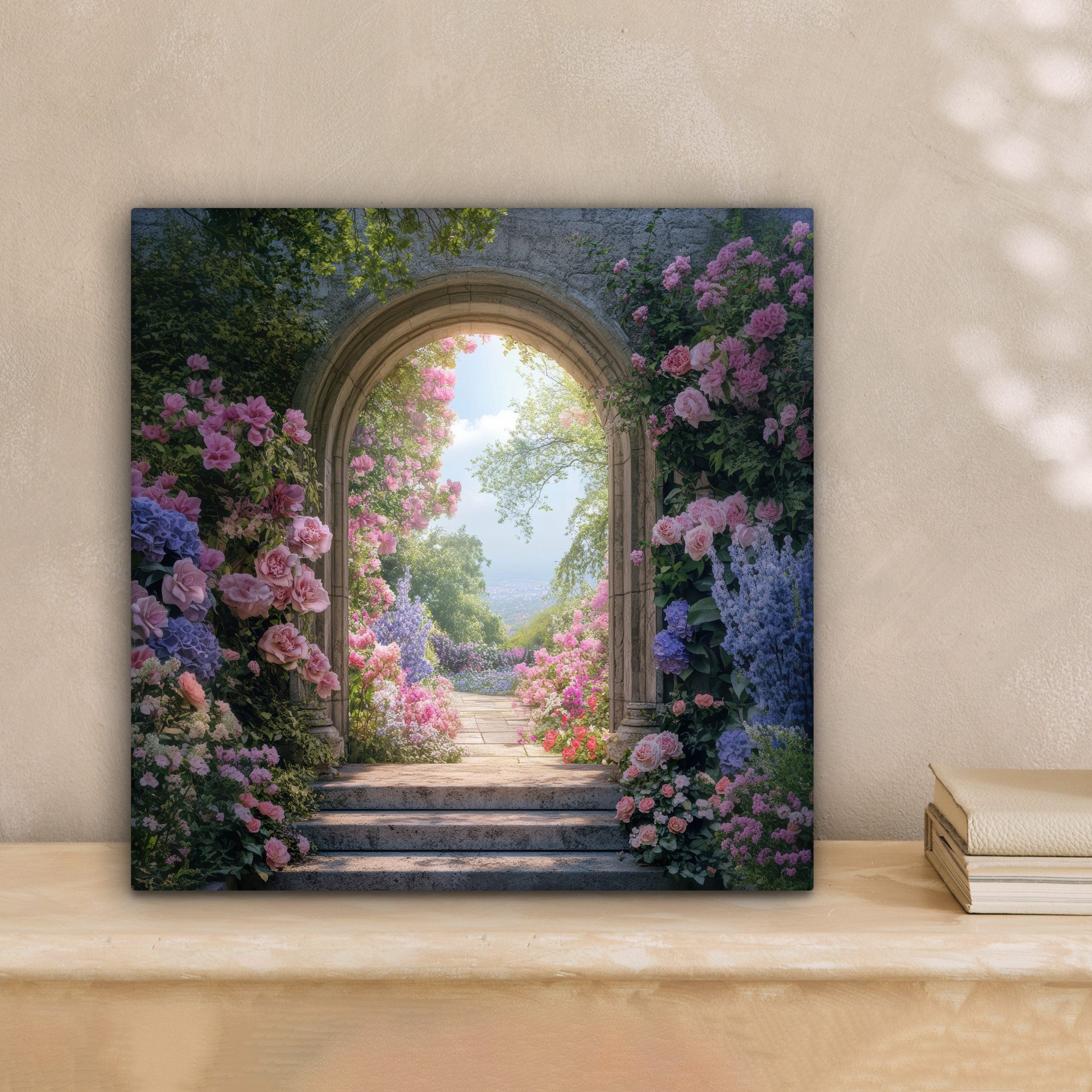 OneMillionCanvasses® Leinwandbild Fensterblick - Fenster - Rosen - Vintage günstig online kaufen