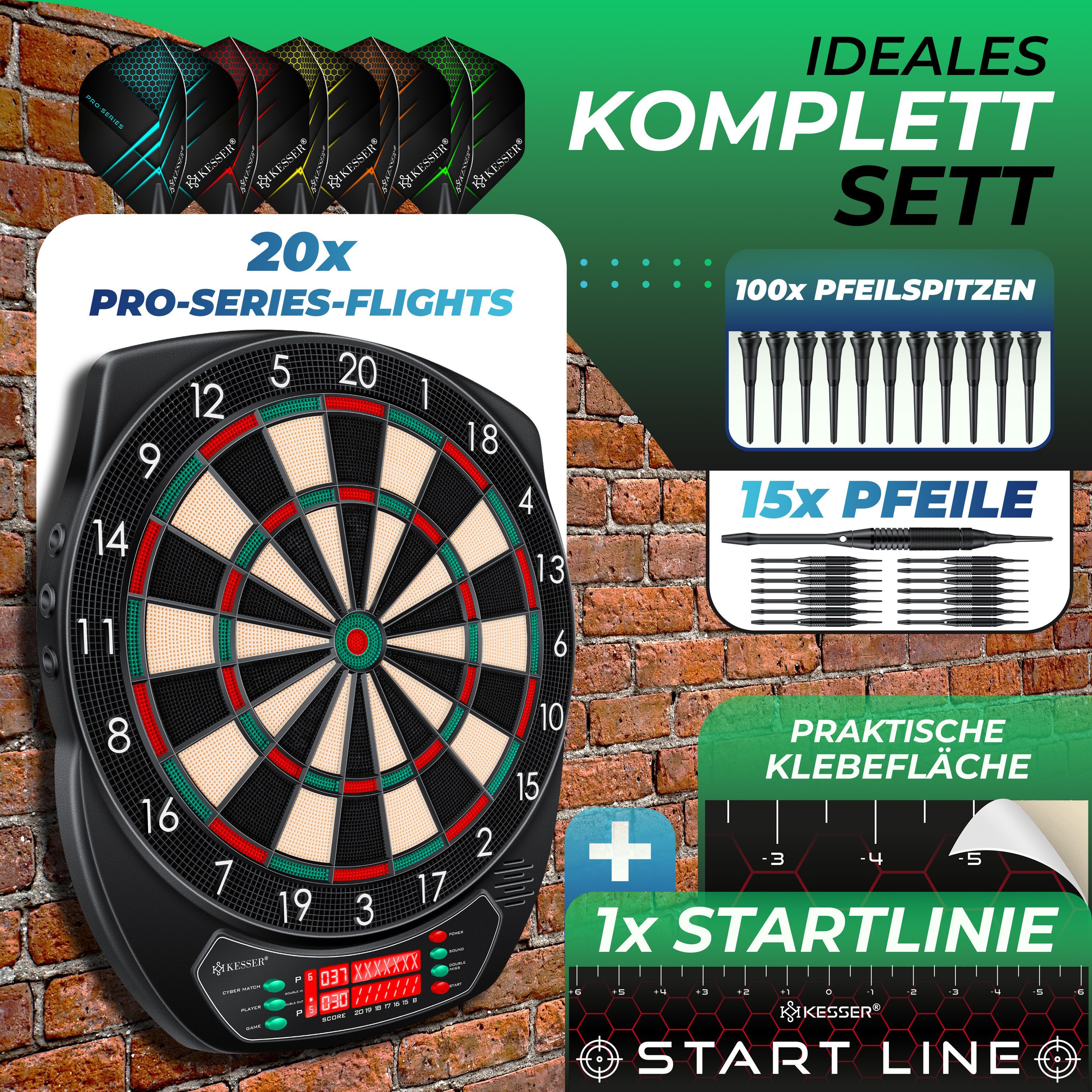KESSER Dartscheibe, elektronisch, Profi Dart Set, E Dartboard mit 15 Dartpfeilen & Spitzen