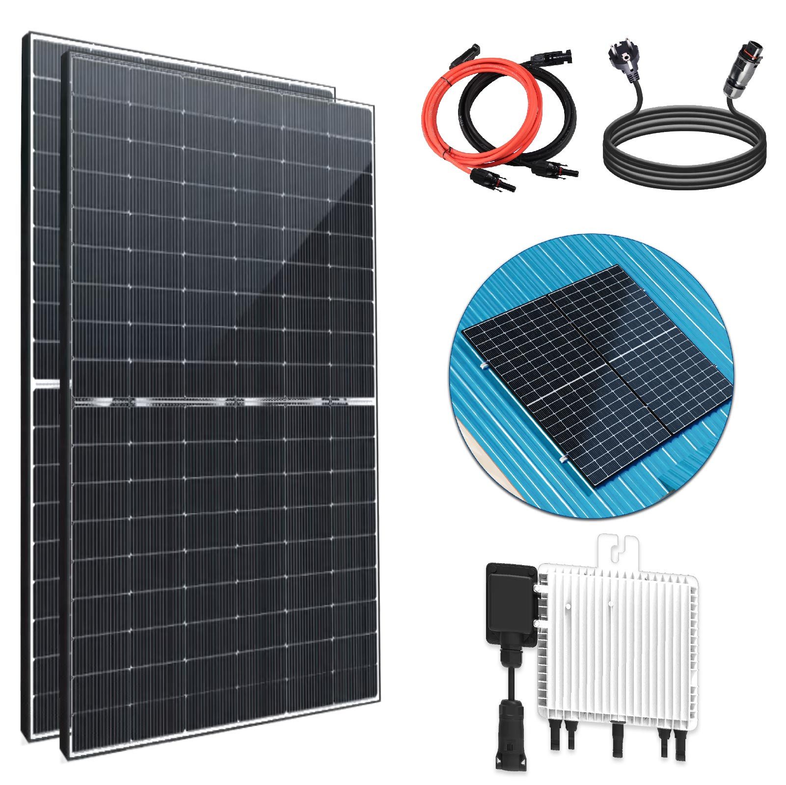 SOLAR-HOOK etm Balkonkraftwerk 880W Bifazial 800W Komplett Steckdose PV Solaranlage, 880,00 W, Monokristallin, (2x 440W Bifazial Module Plug & Play, mit DEYE 800W WIFI Smart Mini Photovoltaik Solaranlage), inkl. Stockschrauben PV Befestigungsystem