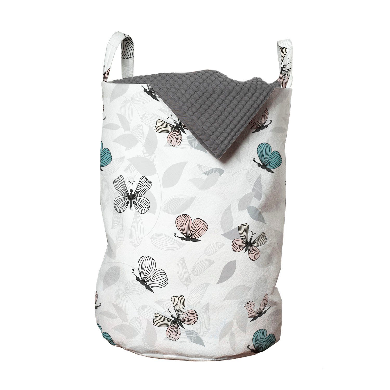 Abakuhaus Wäschesäckchen Wäschekorb mit Griffen Kordelzugverschluss für Waschsalons, Natur Fliegen-Schmetterlings-Muster | Wäschesäcke