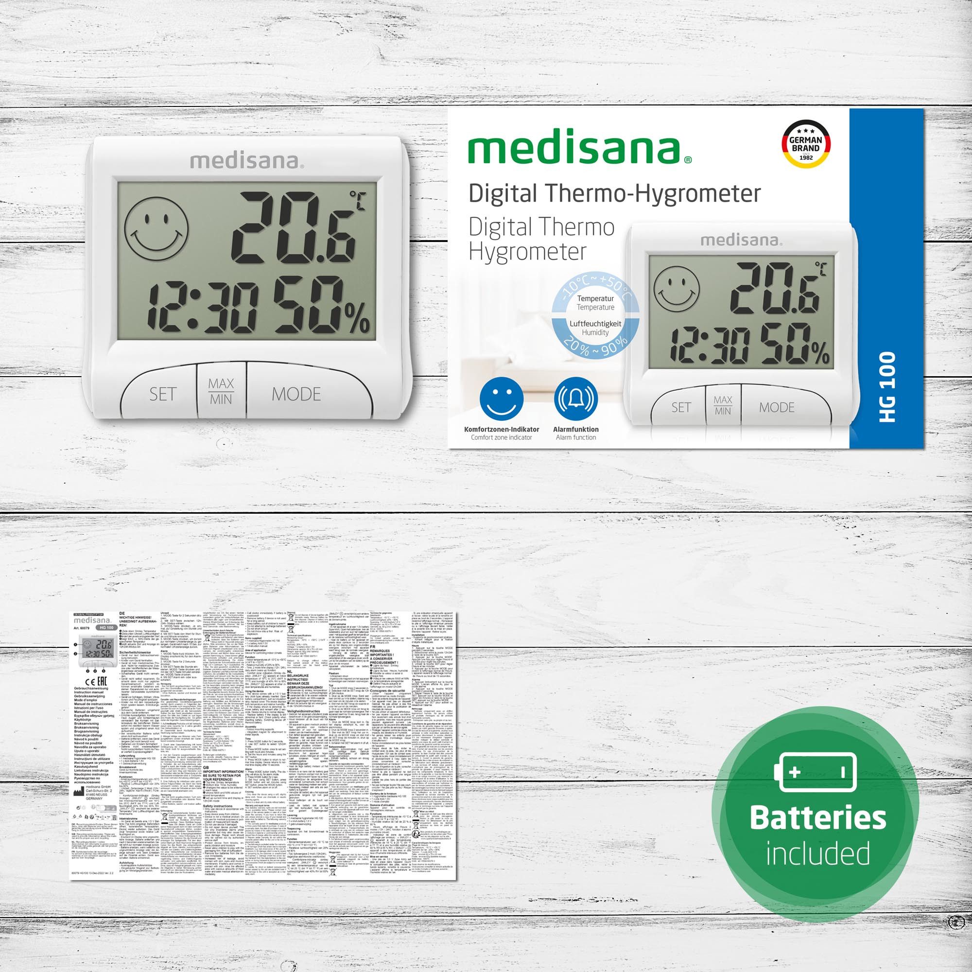 medisana HG 100 Innenwetterstation (Innenwetterstation mit Anzeige von Luftfeuchtigkeit und Raumtemperatur)