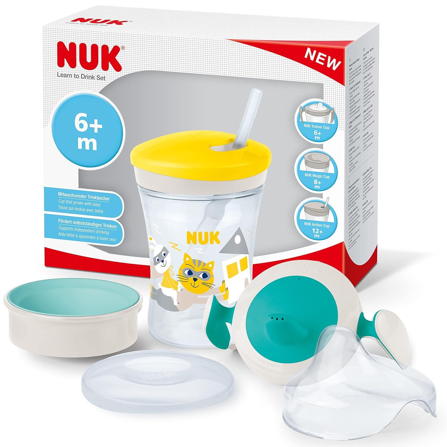NUK Trinklernbecher NUK Trinklernset Evolution – Katze & Hase Design, BPA-frei