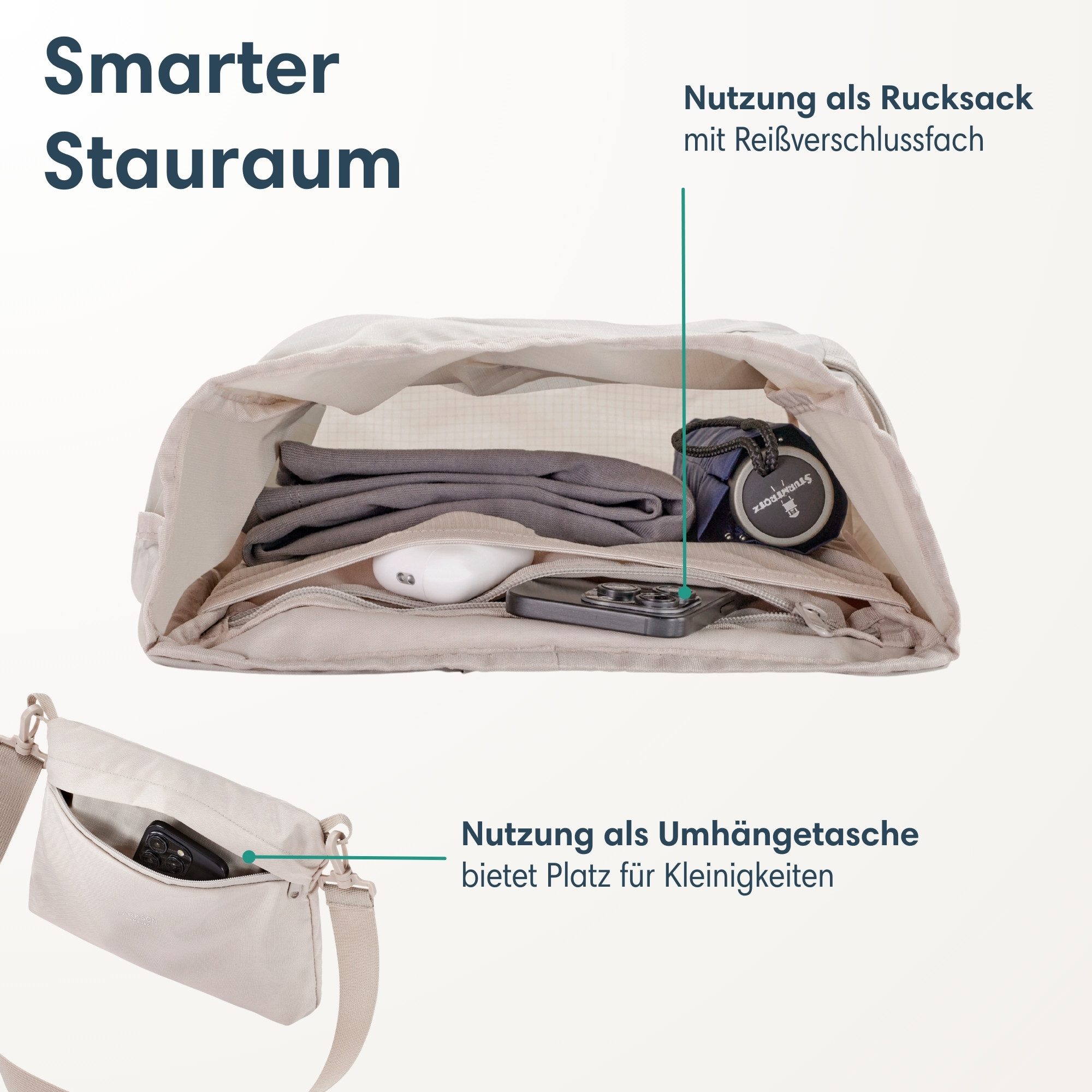 LARKSON Cityrucksack Arne Packable Rucksack (1-tlg), 2in1 Crossbody Bag & Rucksack, faltbar