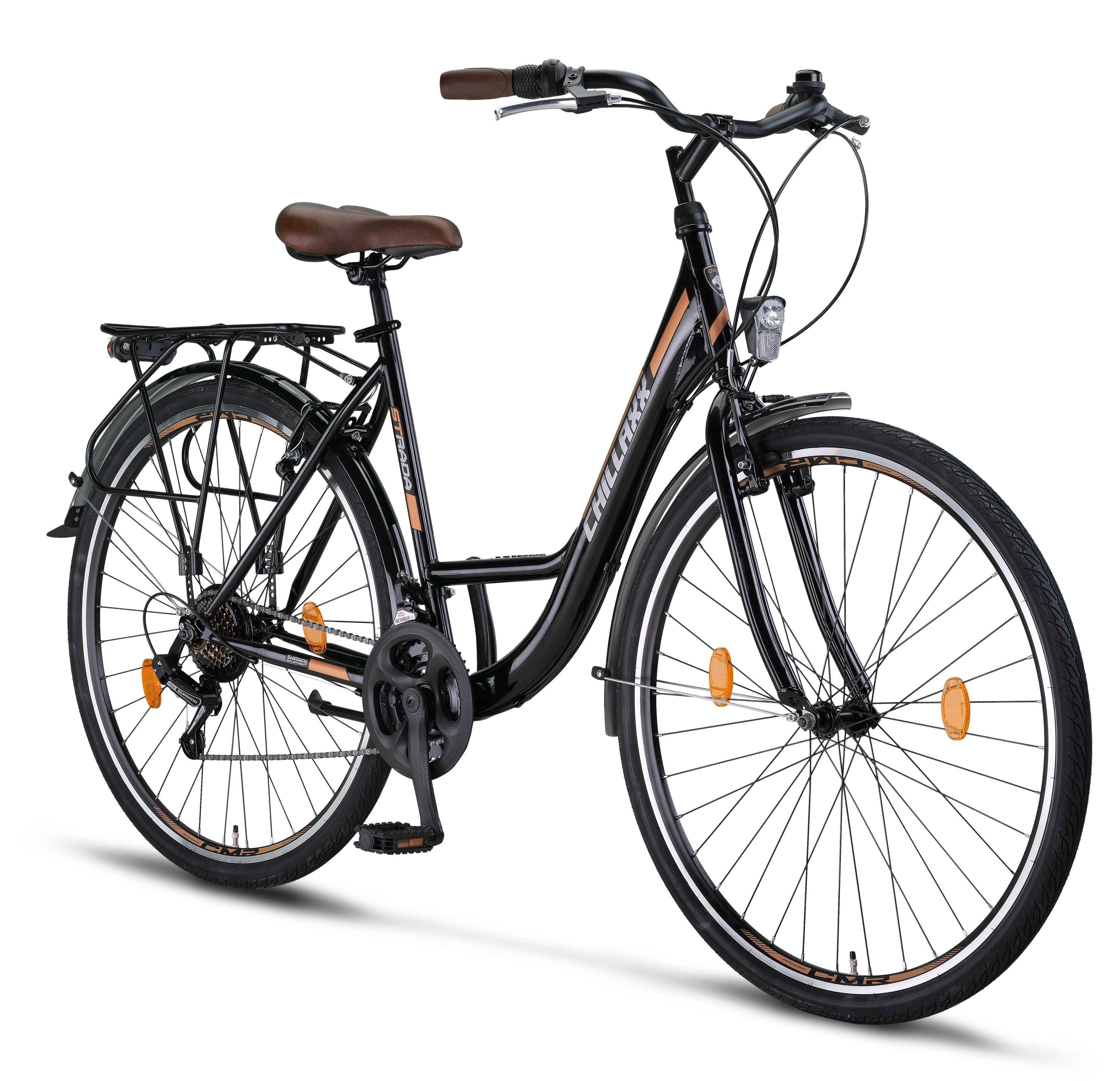 Chillaxx Cityrad Chillaxx Bike 26, City V-Bremse in Zoll Bike 24, Premium Schwarz-Braun Strada 28