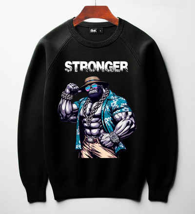 RMK Rundhalspullover Herren Pullover Langarmshirt Sweatshirt Pulli Oversize Gym "Stronger" Fitness Gorilla Muskel Print