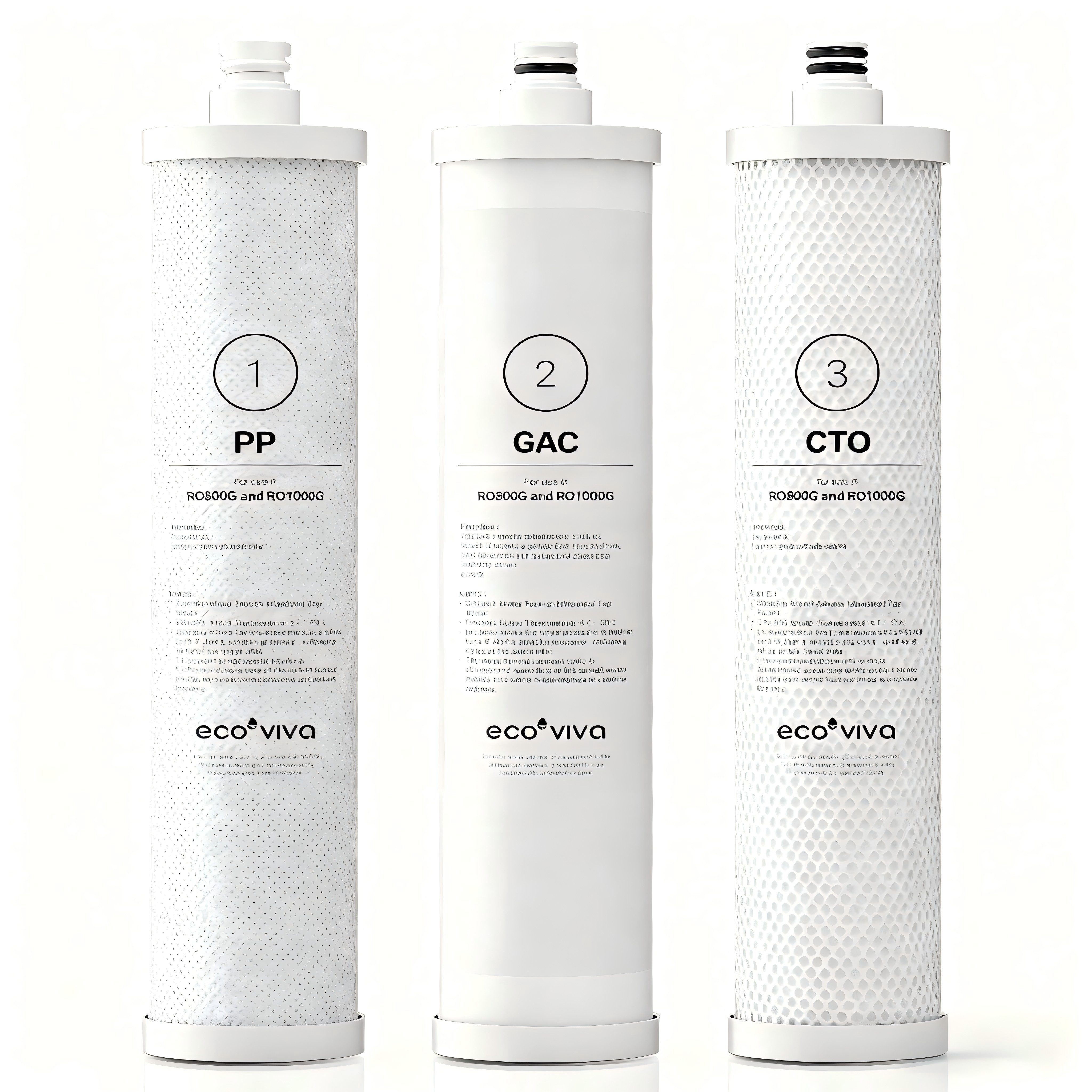 Ecoviva Wasserfilter Ersatzfilterset PP & GAC & CTO, Zubehör für Umkehrosmoseanlage RO800G/1000G