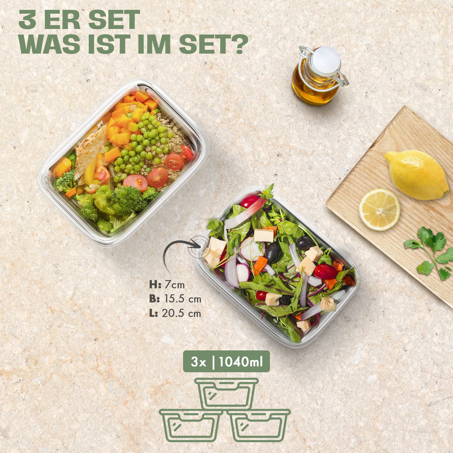 Lemontree Küchenmaschinen Zubehör-Set Glasbehälter für Airfryer –Airfryer Zubehör BPA-frei spülmaschinenfest, Zubehör für Alle gängigen Airfryer, Heißluftfritteusen, Mikrowellen, Öfen & Gefrierschränke, Vorratsdosen Set hitzebeständig bis 300°C - Ersatz für Silikonform