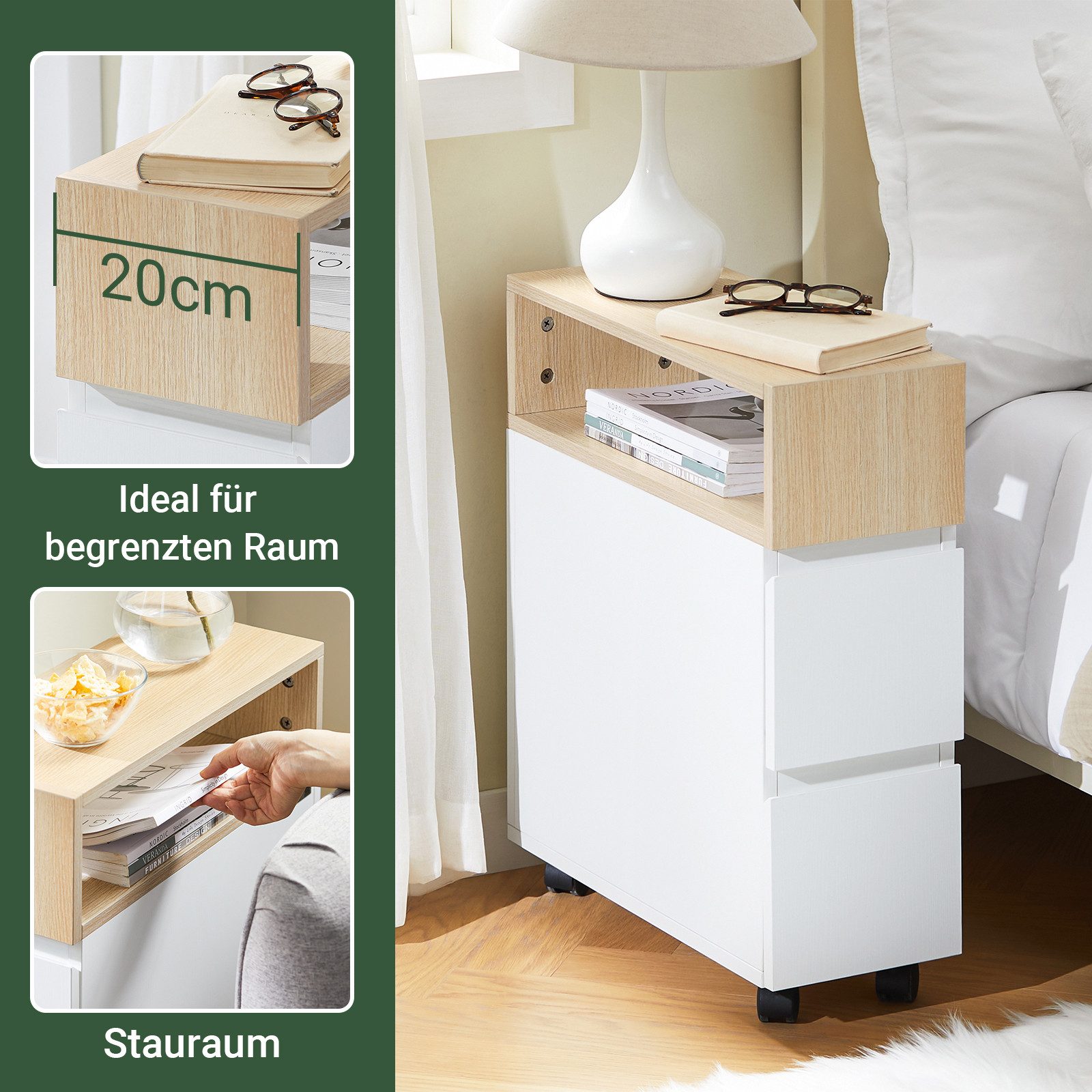 SoBuy Nachttisch FBT155, Nischenregal Nachtschrank Nischenwagen Rollwagen B günstig online kaufen