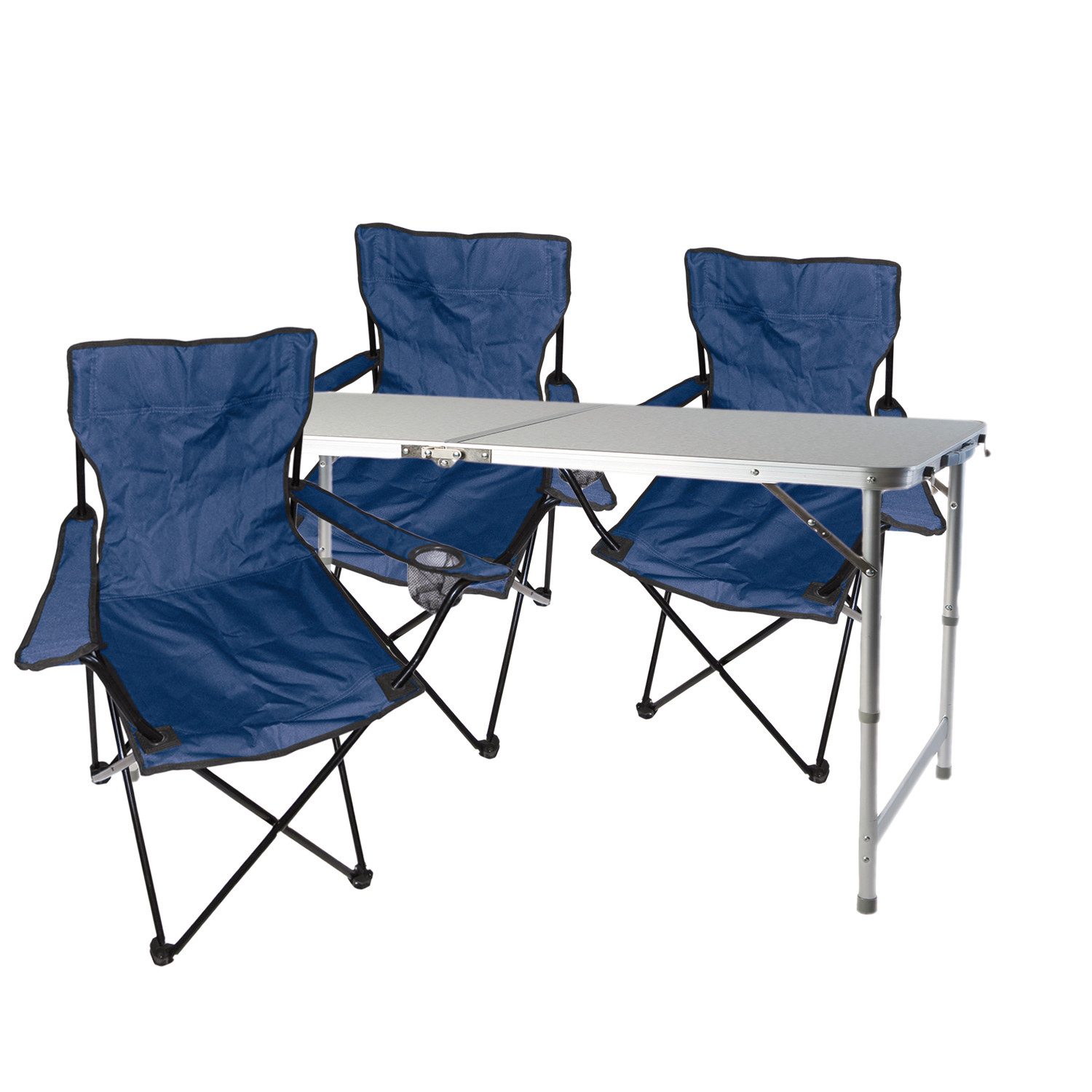 Essgruppe 4-teiliges Campingmöbel Set blau Tisch höhenverstellbar+Stühle
