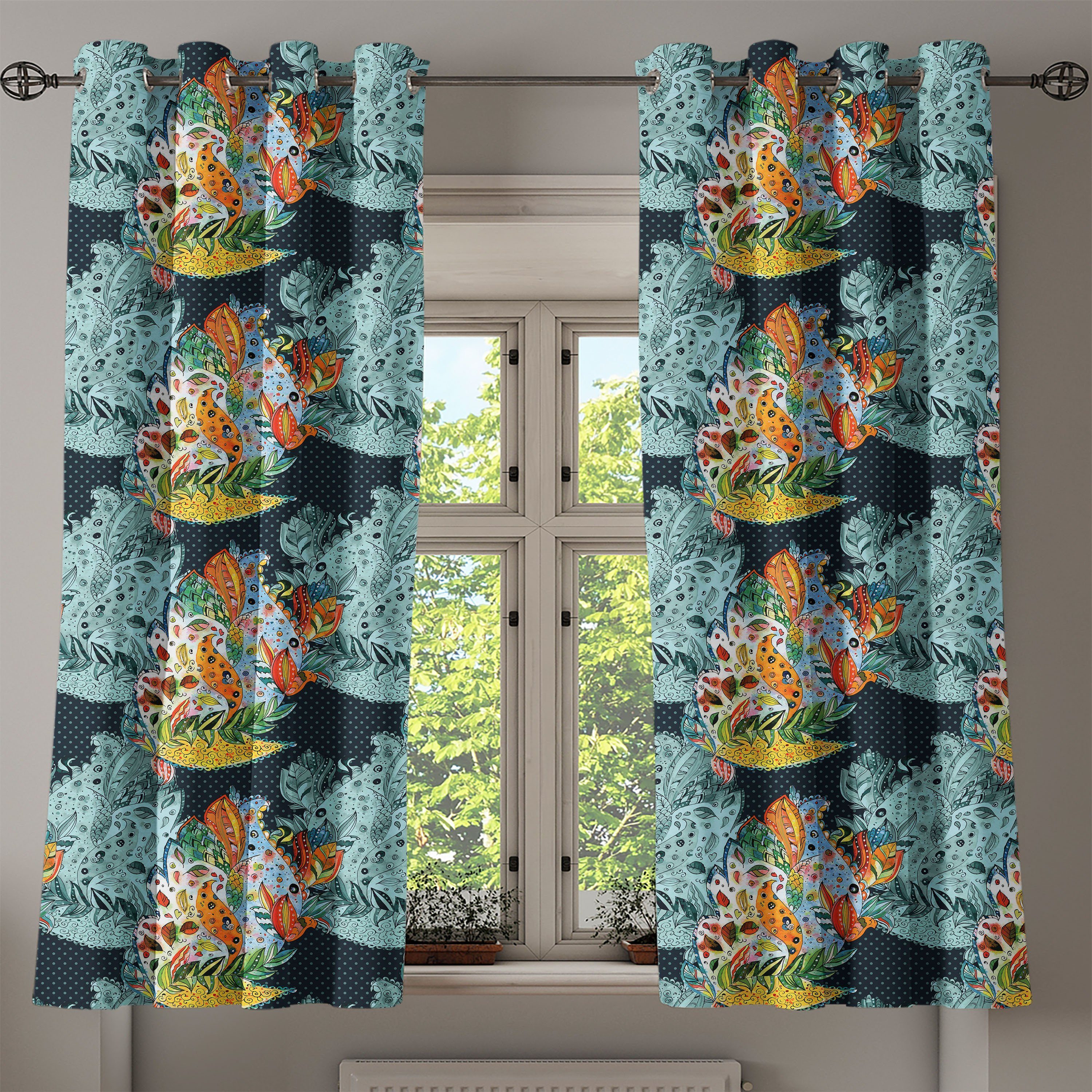 Gardine Dekorative 2-Panel-Fenstervorhänge für Art-Motive Wohnzimmer, Abakuhaus, Schlafzimmer Paisley Orientalische