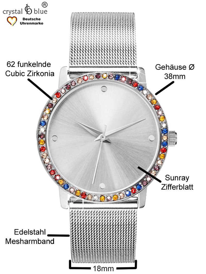 crystal blue Quarzuhr Damenuhr Mesh mit cubic Zirkonia Kristallen & Glamour günstig online kaufen
