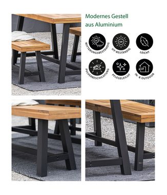 Dehner Balkonset Gartenmöbelset Bavaria 3-teilig, Tisch und 2 Bänke, Akazie, Aluminium, Witterungsbeständig, FSC®-zertifiziertes Holz, Biertischgarnitur