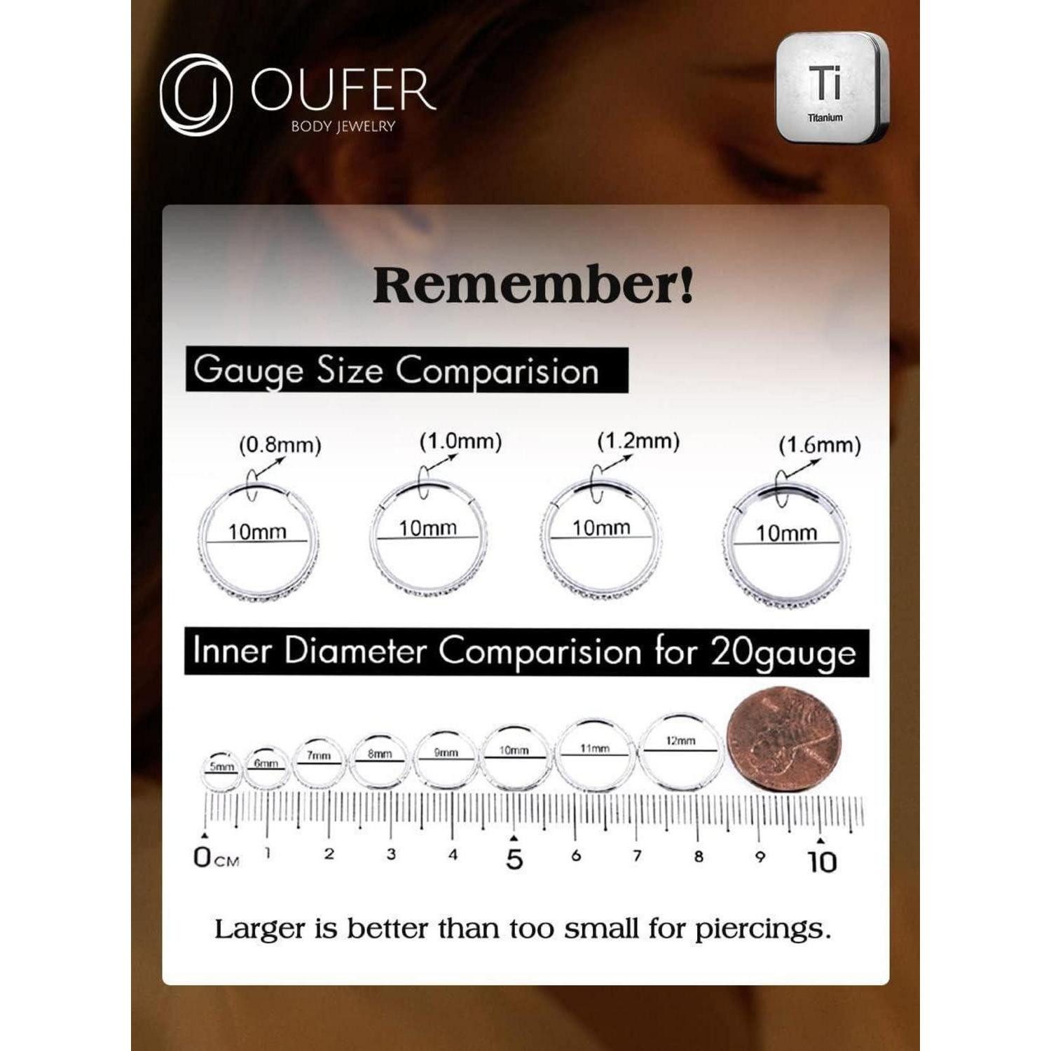 OUFER Nasenpiercing 20G Titan Nasenring Piercing Hoop Nase Nostril Stecker 8mm