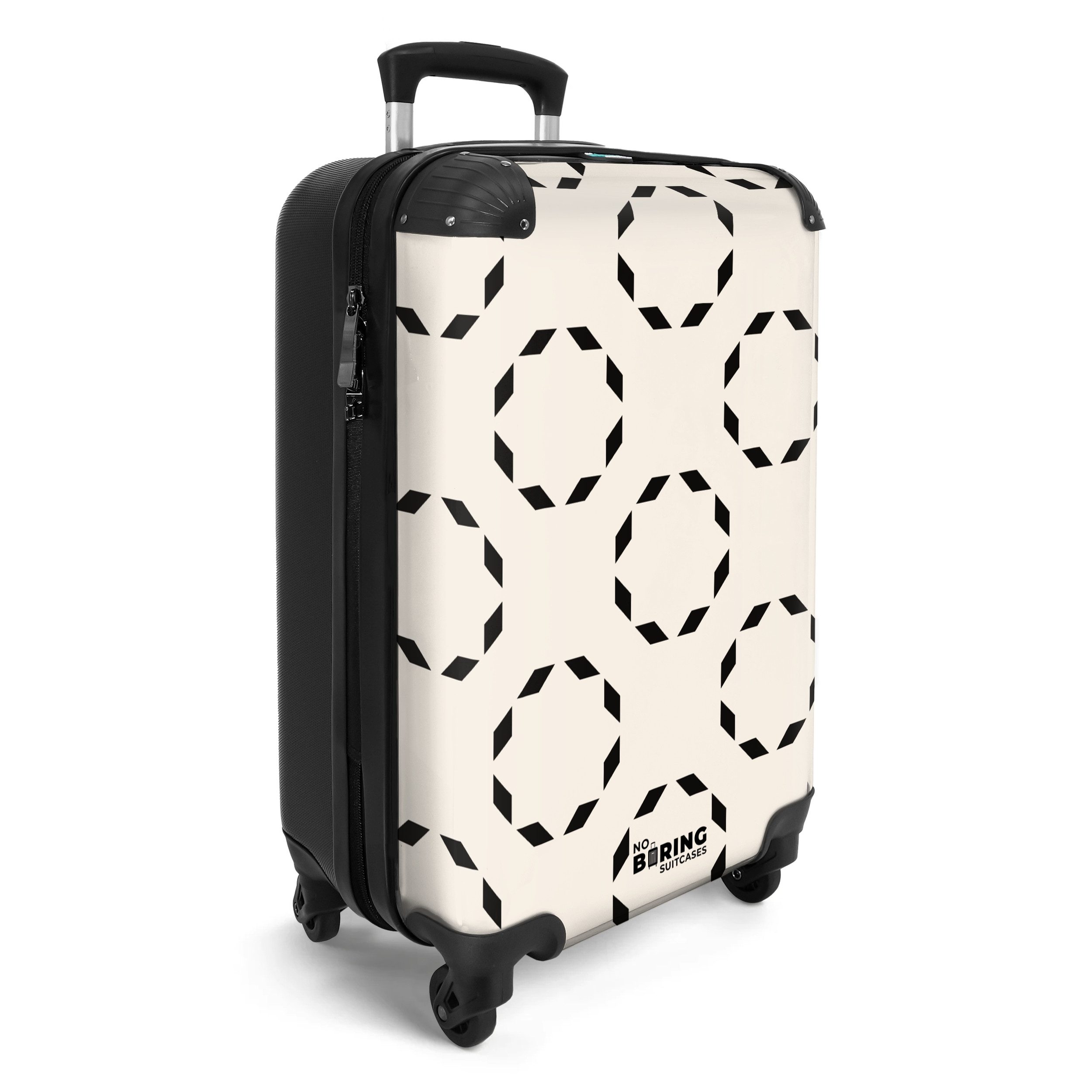 NoBoringSuitcases.com© Hartschalen-Trolley Beige mit schwarzen Kreisen günstig online kaufen
