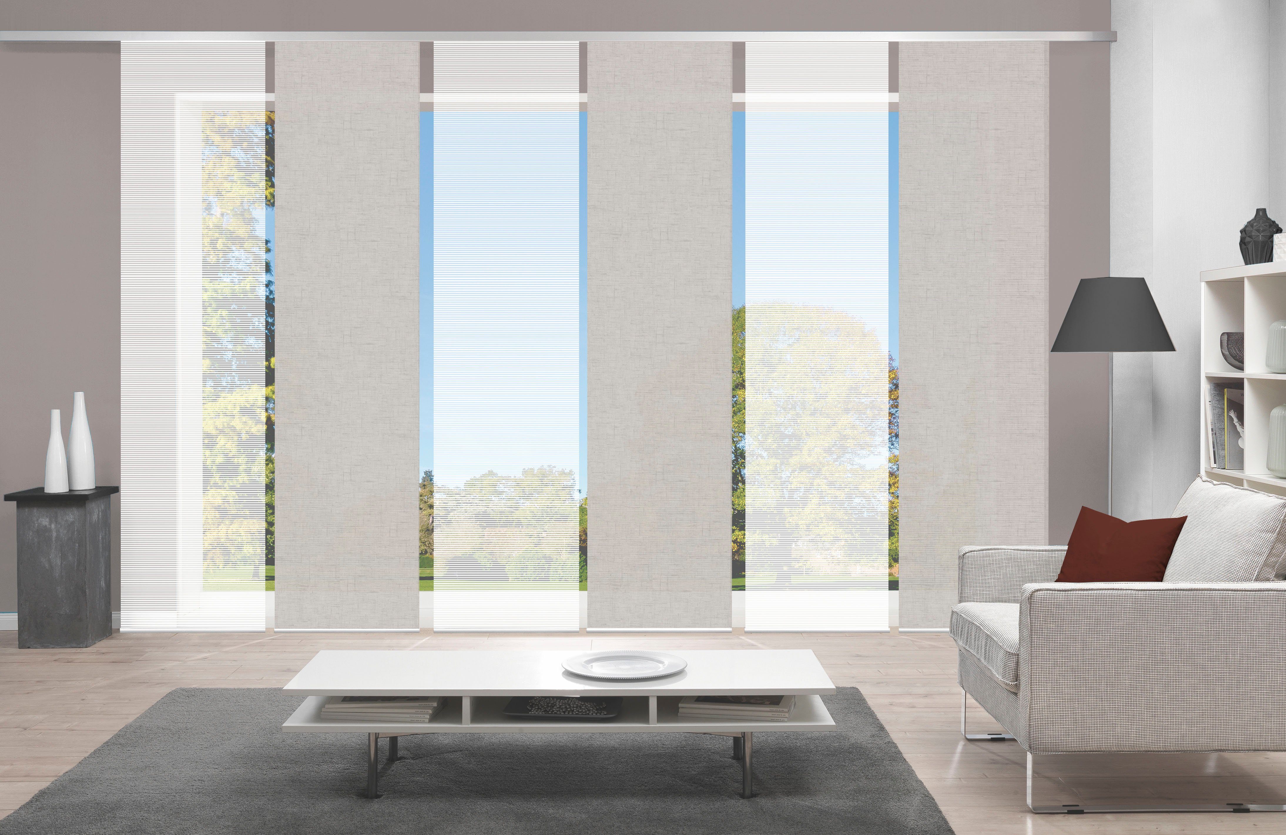 Vision S Schiebegardine PIVE 6er SET (6 St), Paneelwagen, halbtransparent, Schiebevorhang Digidruck 6er Set PIVE