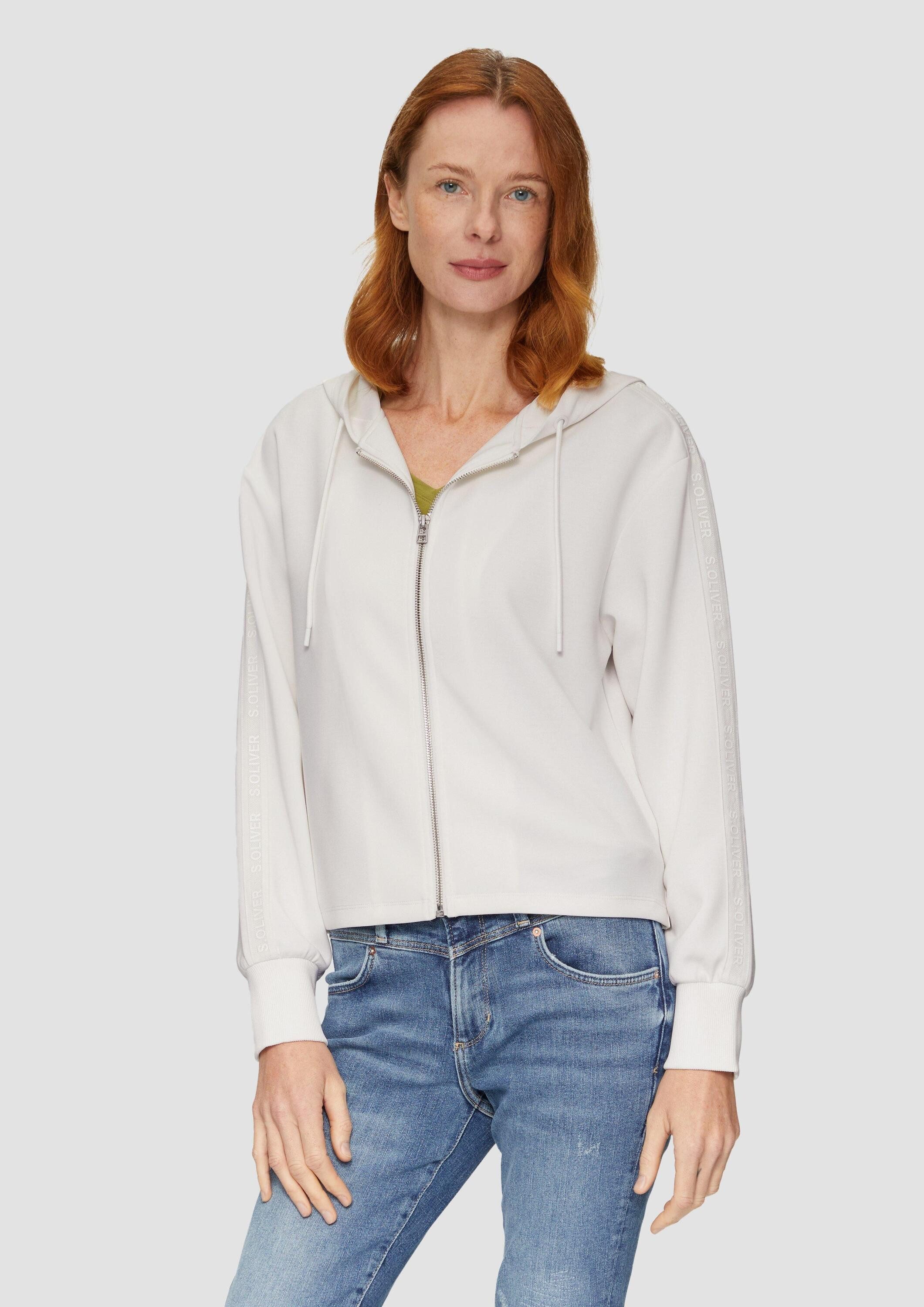 s.Oliver Sweatjacke Sweatshirt Jacke Scuba-Sweatjacke mit Kapuze und Logo-Tape