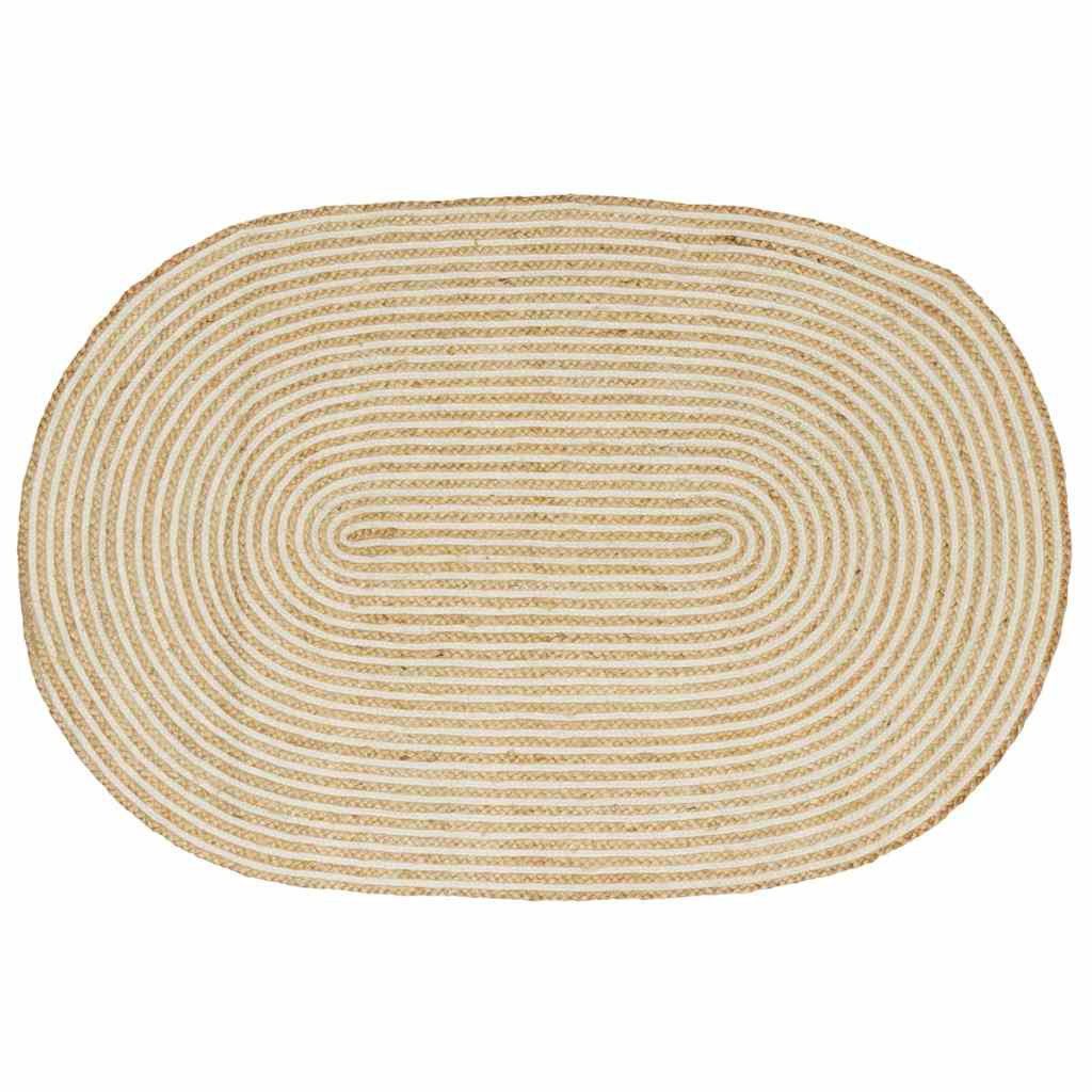 vidaXL Teppich 100 x 152 cm Teppich Oval 152x100 cm Jute Natürlich Weiß für modernes, Höhe: 0 mm