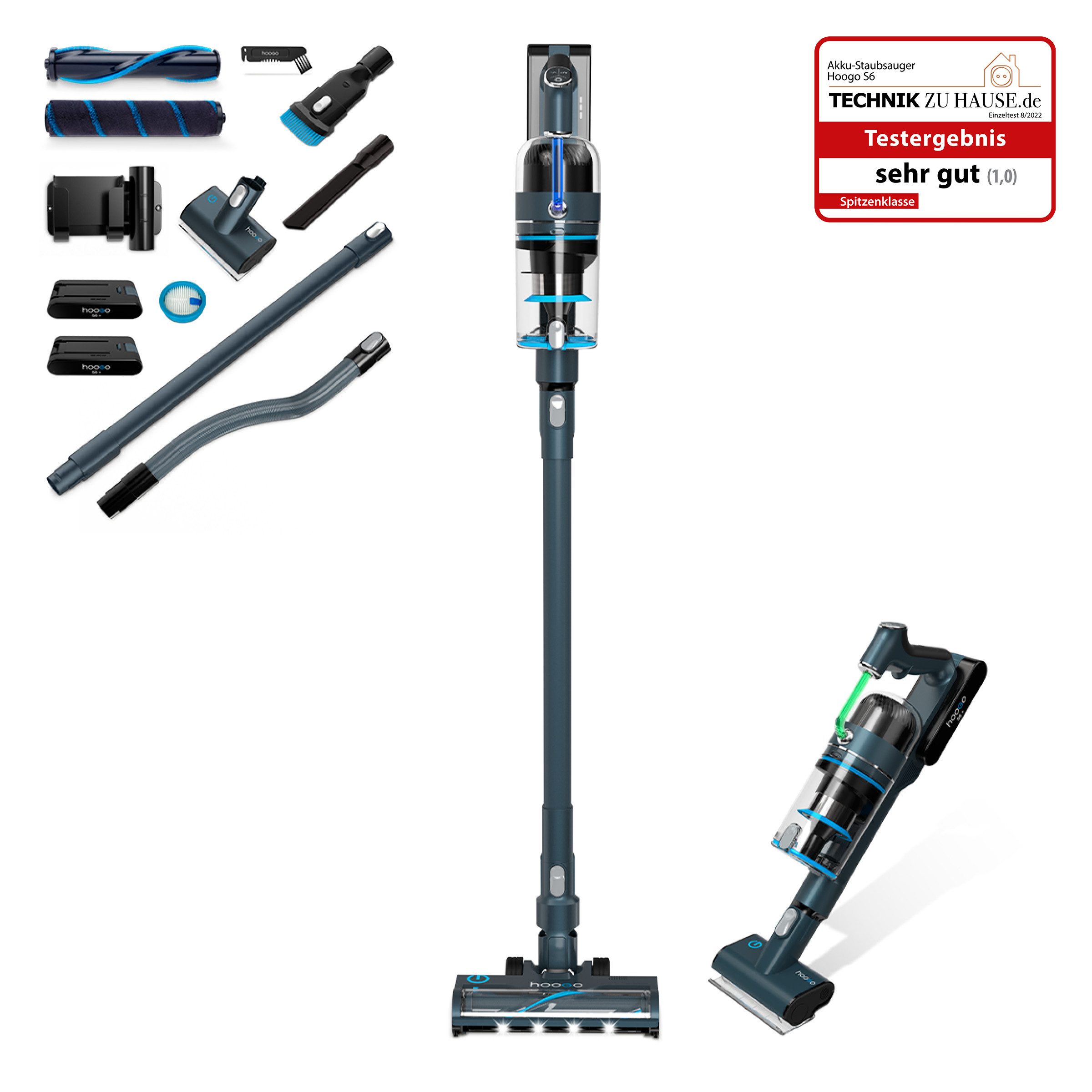 hoogo Akku-Stielstaubsauger S6+, 400,00 W, beutellos, 100min Laufzeit, für Allergiker, Tierhaare, Qualität aus Deutschland