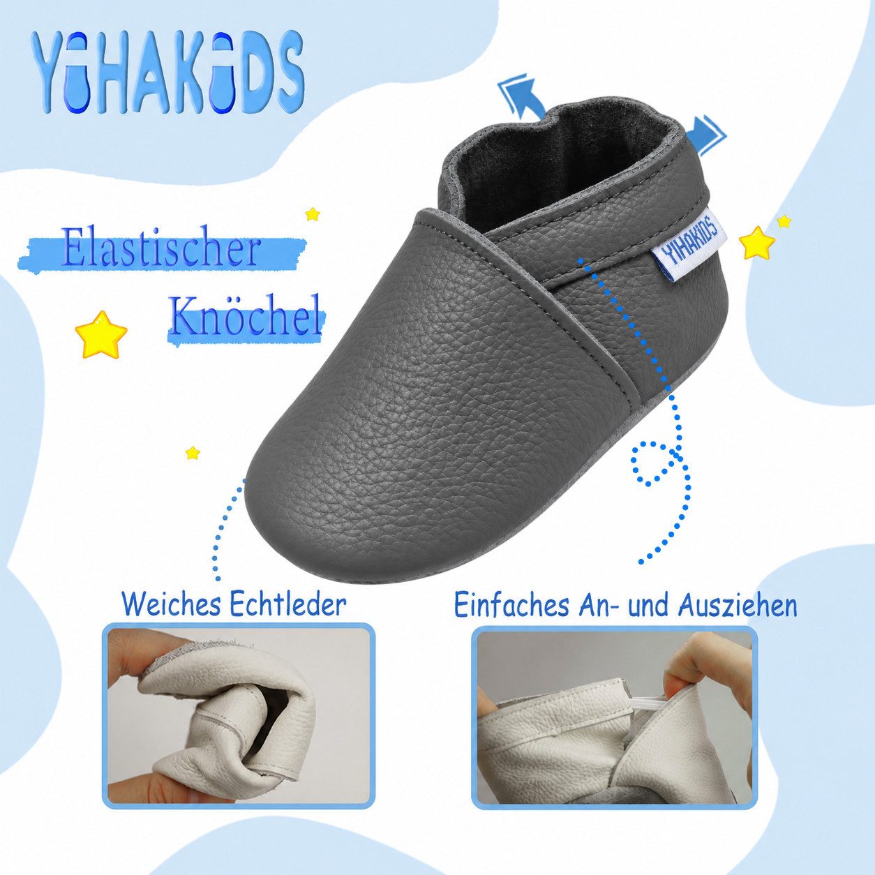Yihakids YIHAKIDS Baby Leder Lauflernschuhe Weiche Lederpuschen Rutschfest Krabbelschuh (1-tlg) aus 100% echtem Leder – Bild 4 von 5