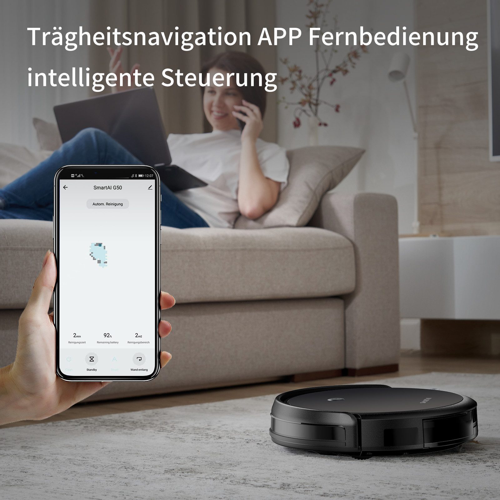 SMARTAI Nass-Trocken-Saugroboter 360 Smartai G50, beutellos, Ladefunktion, Wischfunktion, Saug- Wischroboter, Appsteuerung