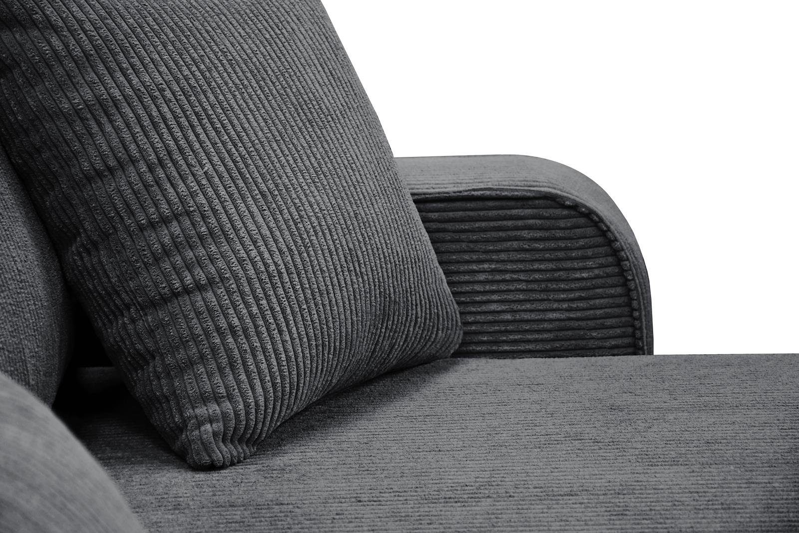 Ecksofa und U-Form (poso Wohnzimmer, aus Primo Schlaffunktion Polsterecke 60) Bettkasten mit Beautysofa Dunkelgrau Eckcouch für Cordstoff, U,