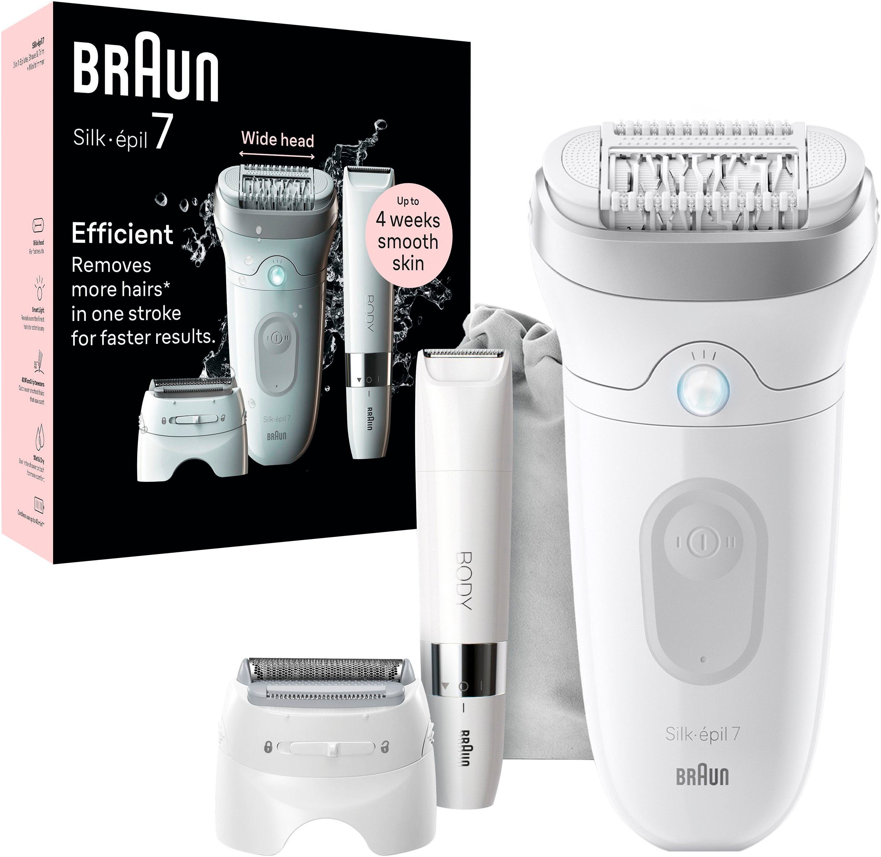 Braun Epilierer Silk-épil 7 7-441, Rasier-& Trimmeraufsatz, Mini-Rasierer für den Körper, Wet&Dry
