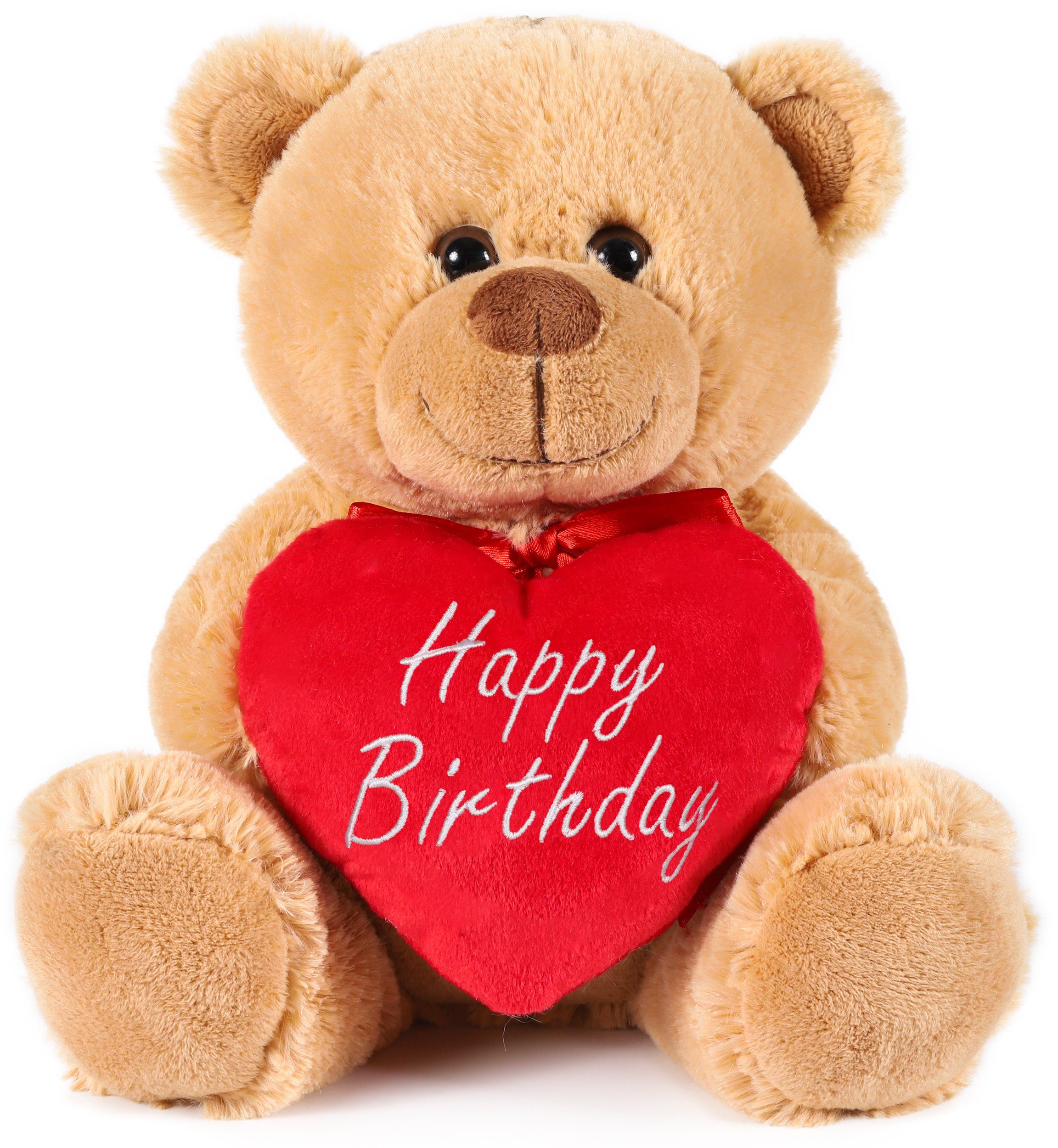 BRUBAKER Kuscheltier Teddy Plüschbär mit Happy Birthday Herz (1-St., Schmuseteddy, 25 cm hoch), kleiner Teddybär, Stofftier Plüschtier