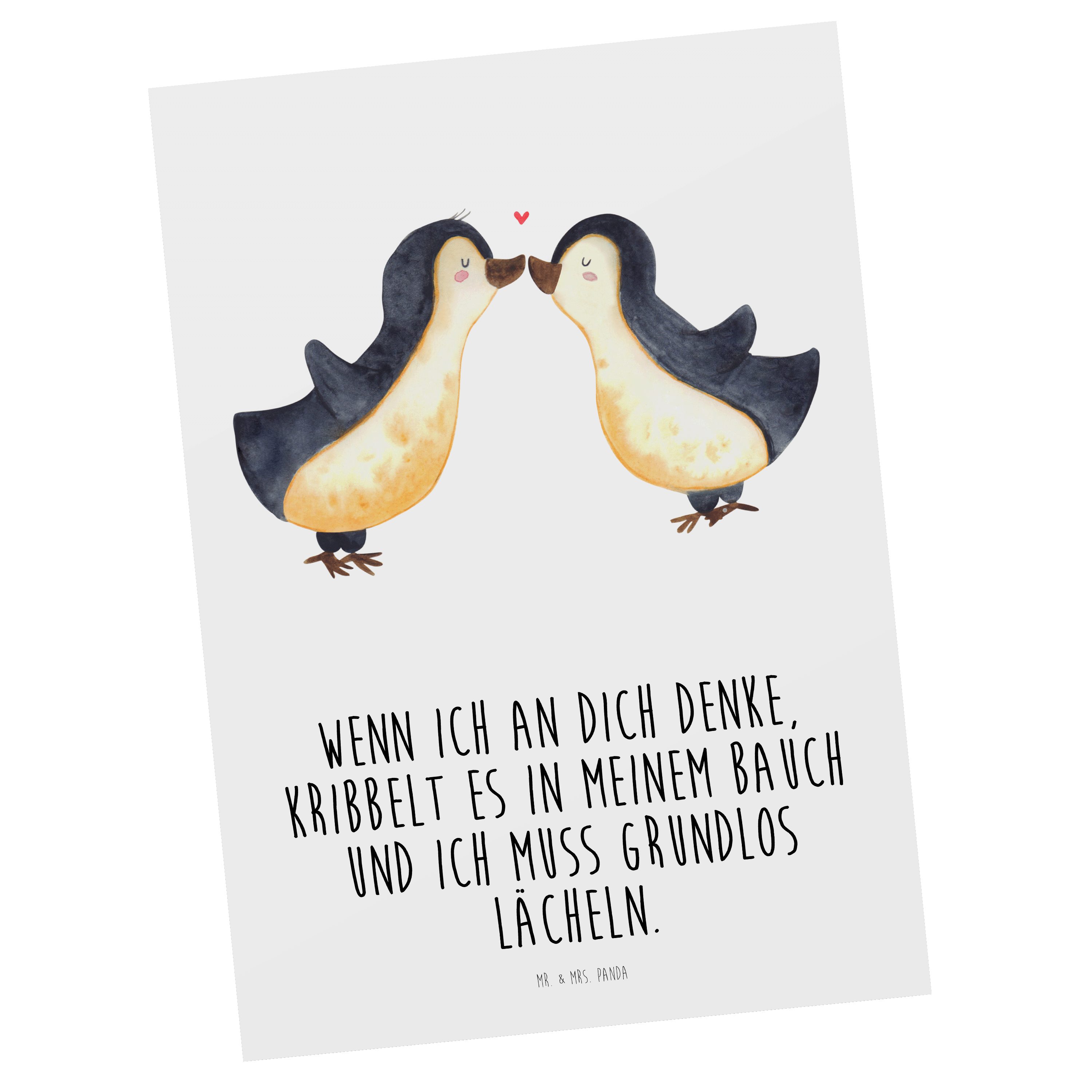 Mr. & Mrs. Panda Postkarte Pinguine Kuss - Weiß - Geschenk, Jahrestag, Dankeskarte, Mitbringsel