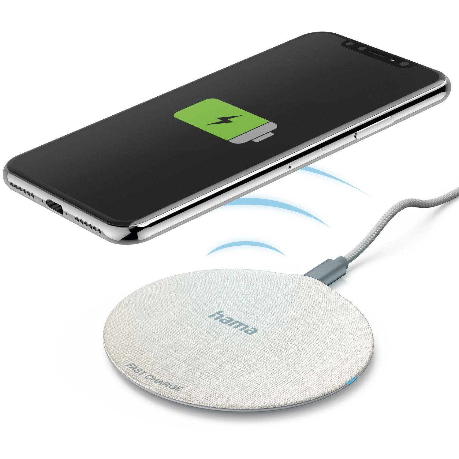 Hama QI Wireless Charger FC10 Schnell Induktion Weiß Induktions-Ladegerät (Ladegerät Lader Ladestation Kabellos Platte für Smartphone iPhone)
