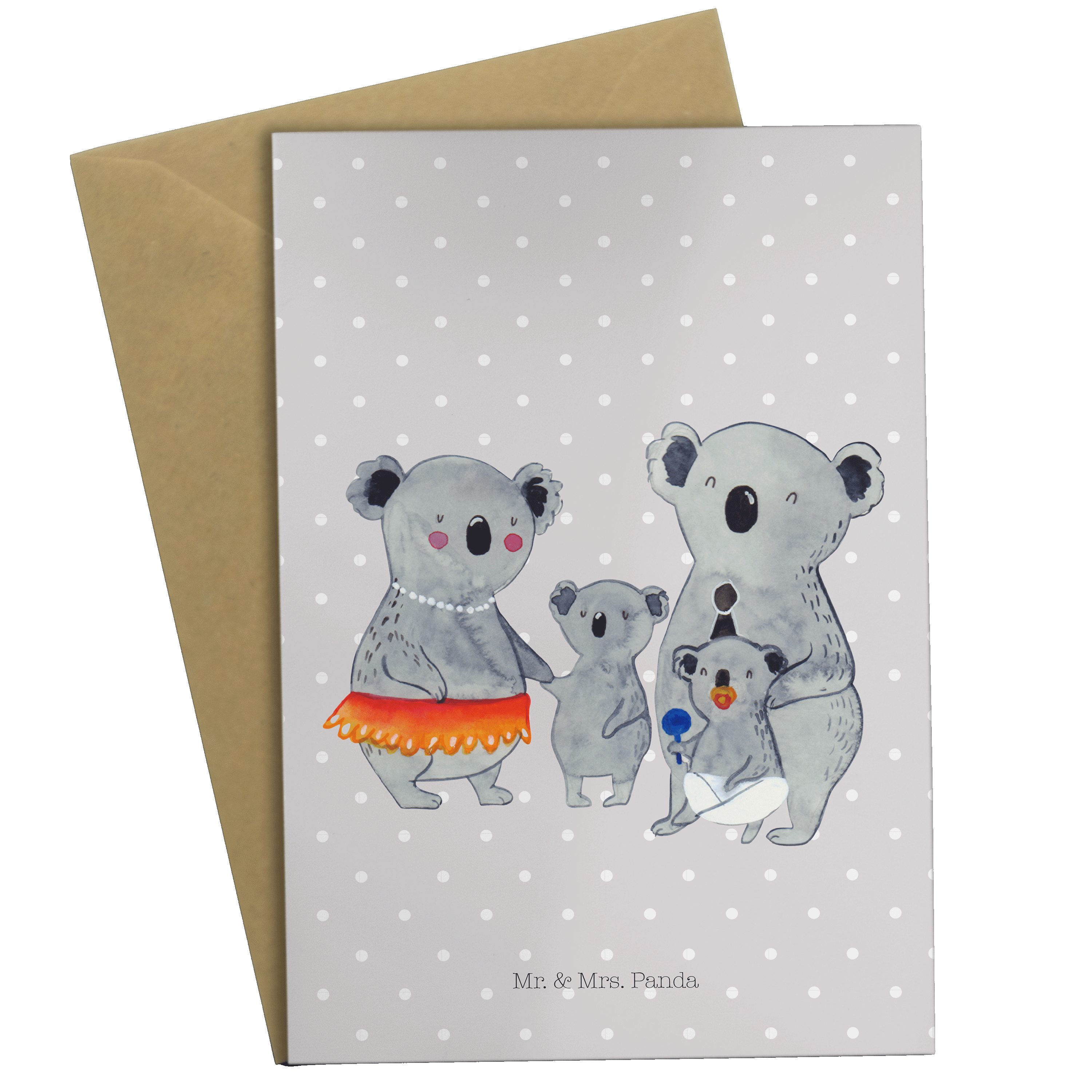 Mr. & Mrs. Panda Grußkarte Koala Familie - Grau Pastell - Geschenk, Familienzeit, Familienleben