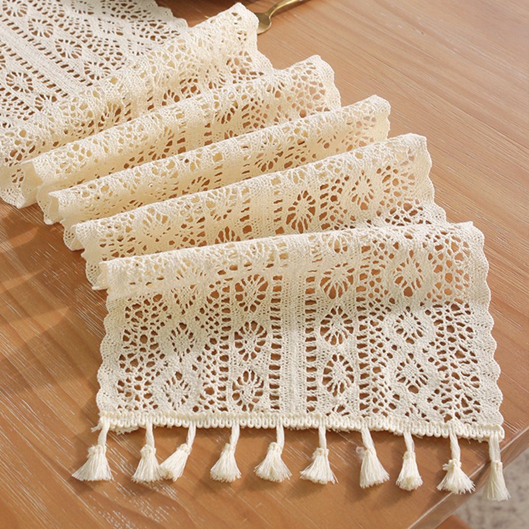 Tischflaggen, Lace Hollow Placemats Vintage (1-tlg) DAYUT Tischläufer Tassel Out Lace