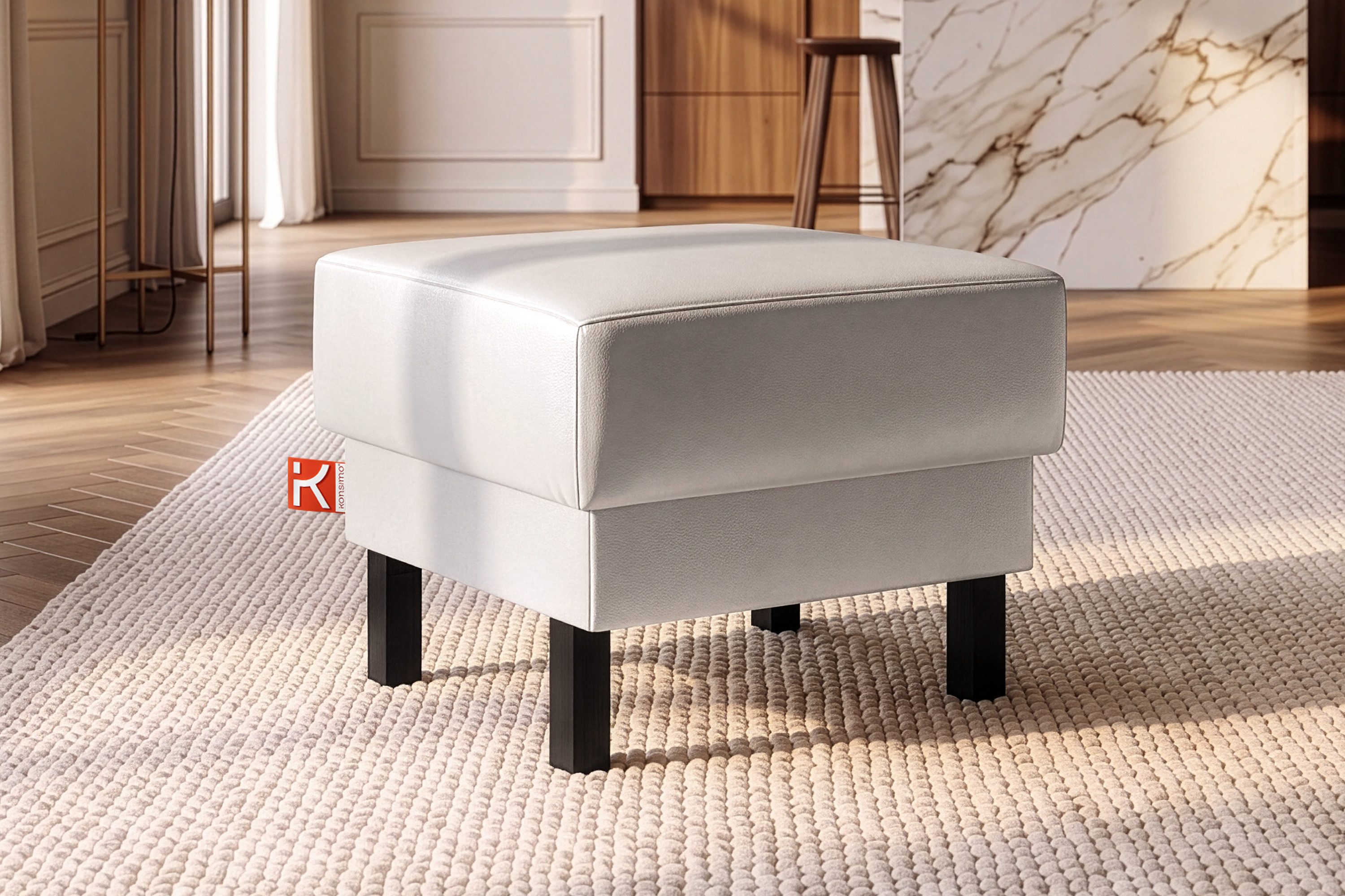 KONSIMO® Sitzhocker ESPECTO Pouffe Hocker, Kunstleder-Puffsessel, auf hohen Holzbeinen, mit Ablagefach
