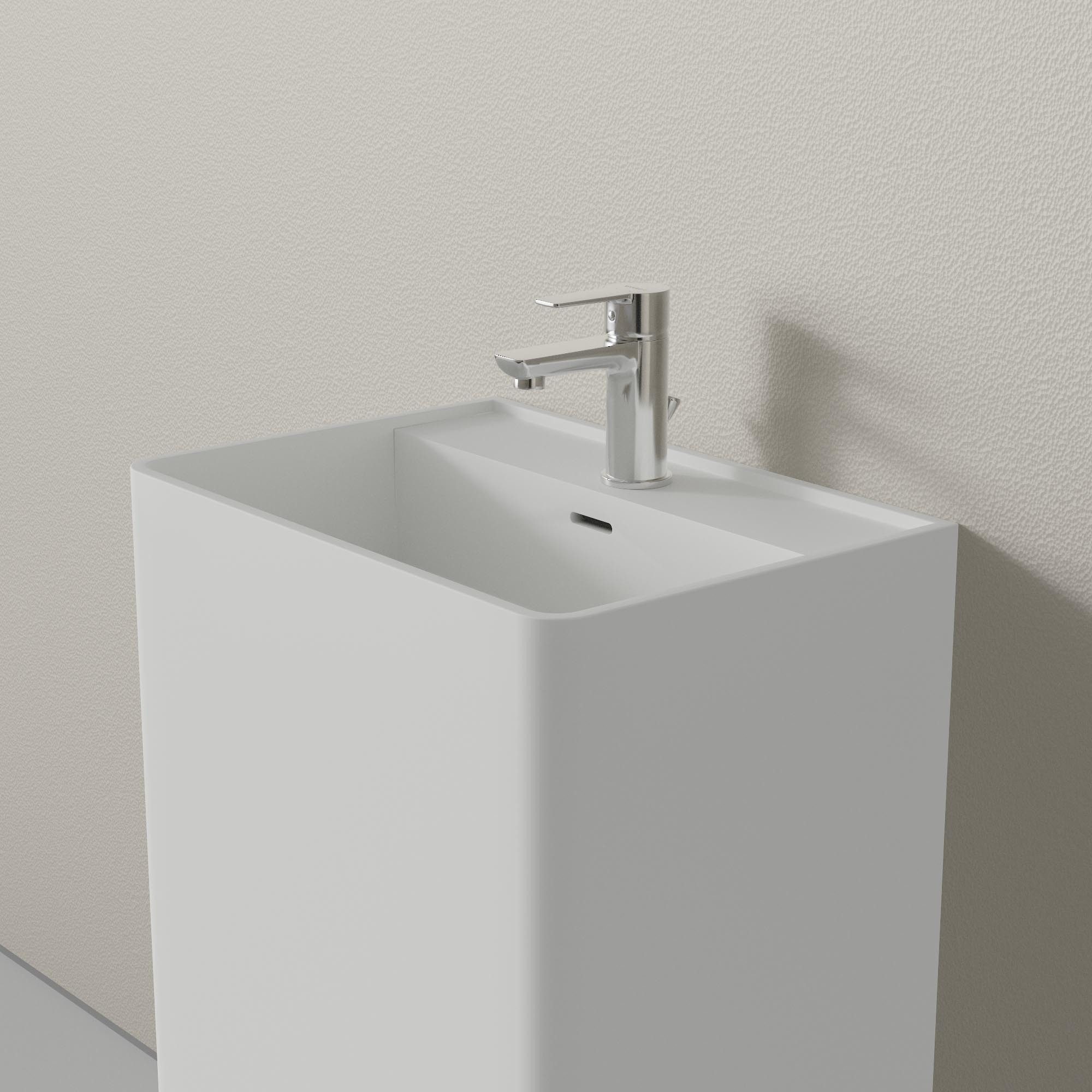 Bernstein Waschtisch TWZ26 50cm Weiß matt, Standwaschbecken Säule eckig Mineralguss massiv