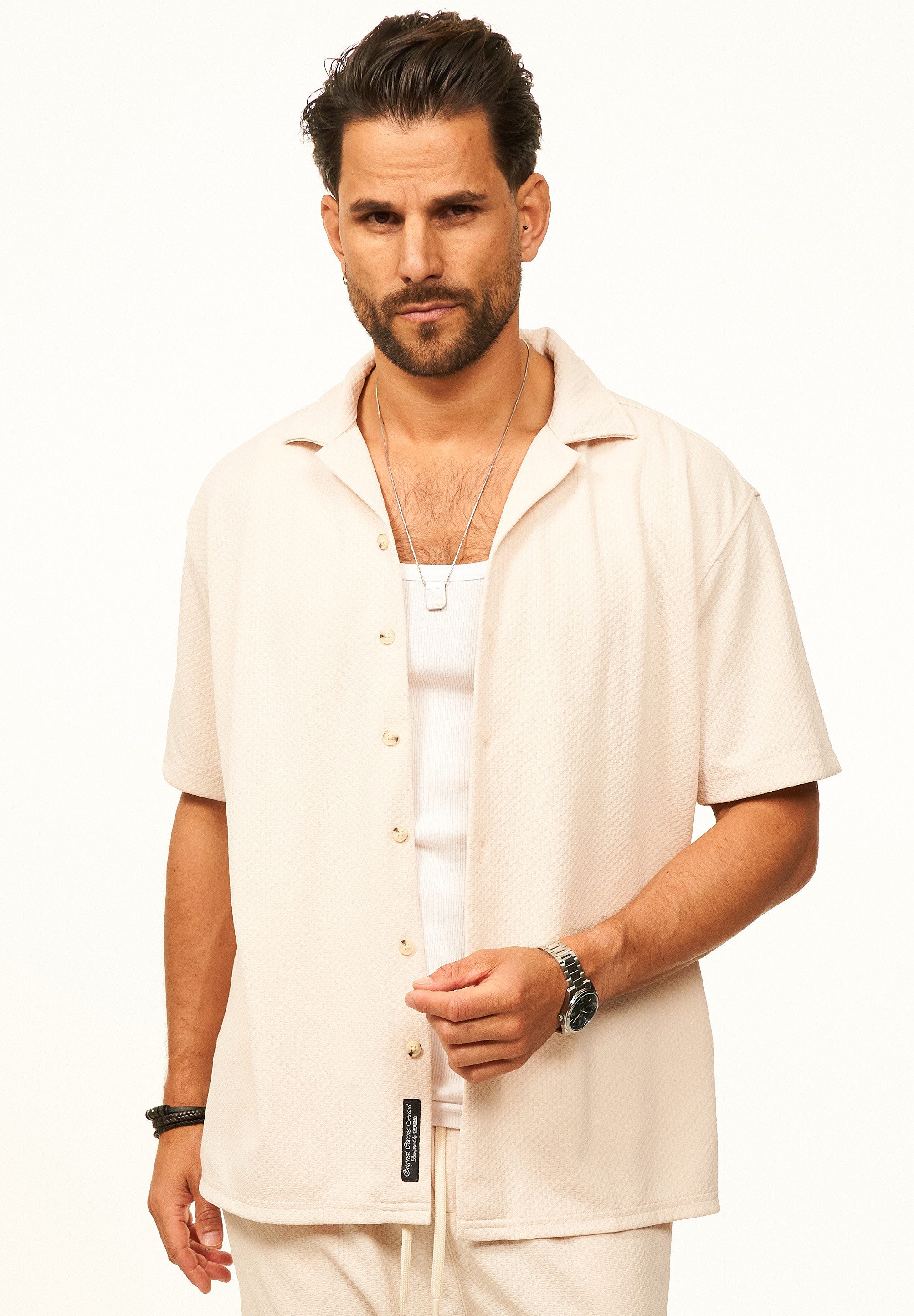 CARISMA Kurzarmhemd mit Struktur als lässiges Sommerhemd - Poloshirt für Herren Herren Polohemd T-Shirt im Regular-Fit - Strandhemd