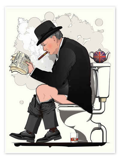 Posterlounge Poster Wyatt9, Premierminister Churchill auf der Toilette, Badezimmer Illustration