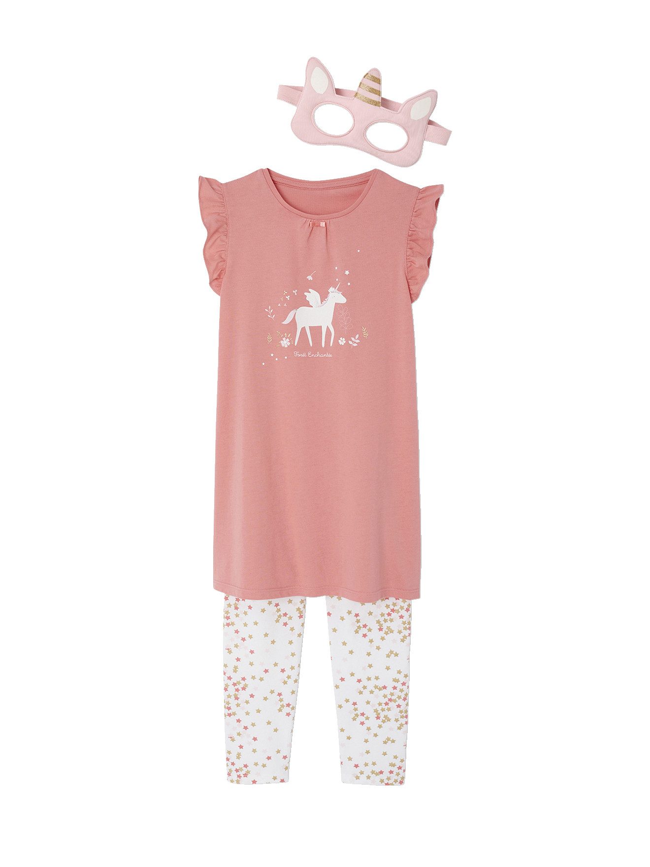 Nachthemd Mädchen-Set: Nachthemd, Leggings, Einhornmaske