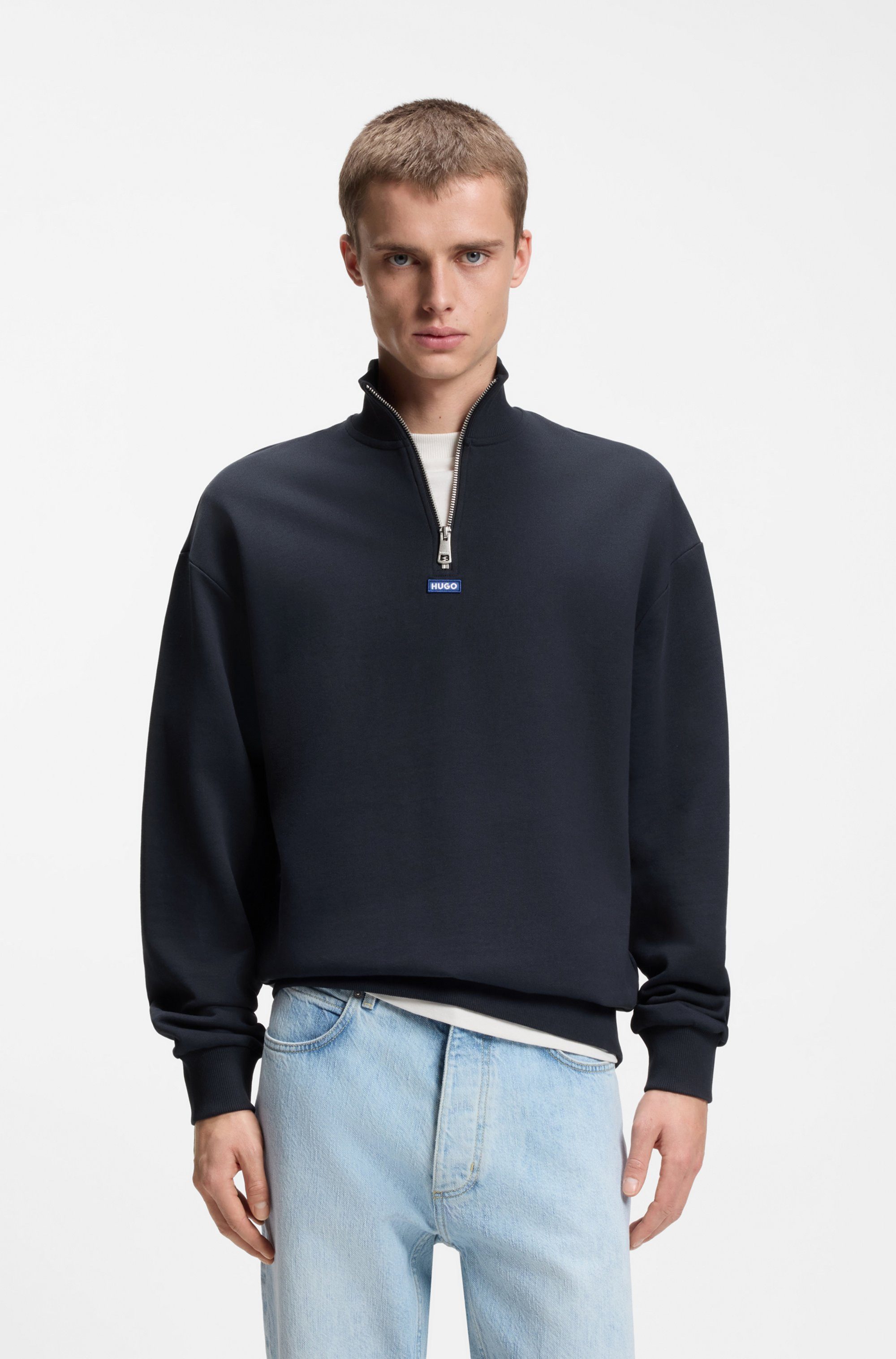 HUGO Blue Sweatshirt Neeler mit Troyerkragen