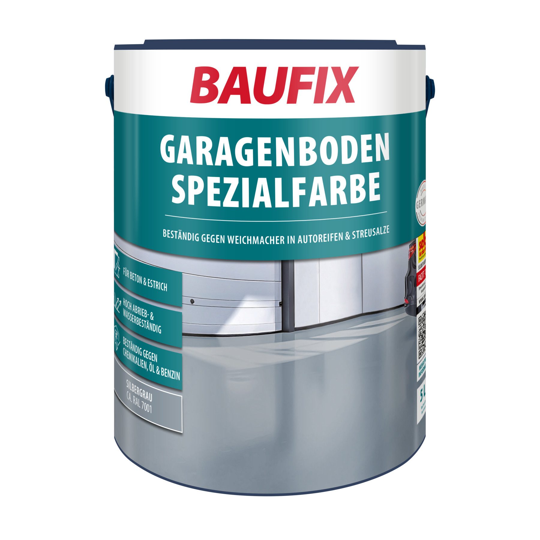 Baufix Bodenversiegelung Garagenboden Spezialfarbe matt, 5 Liter für ca. 30 m², Schutzanstrich für Beton & Estrich, abrieb- und wetterbeständig