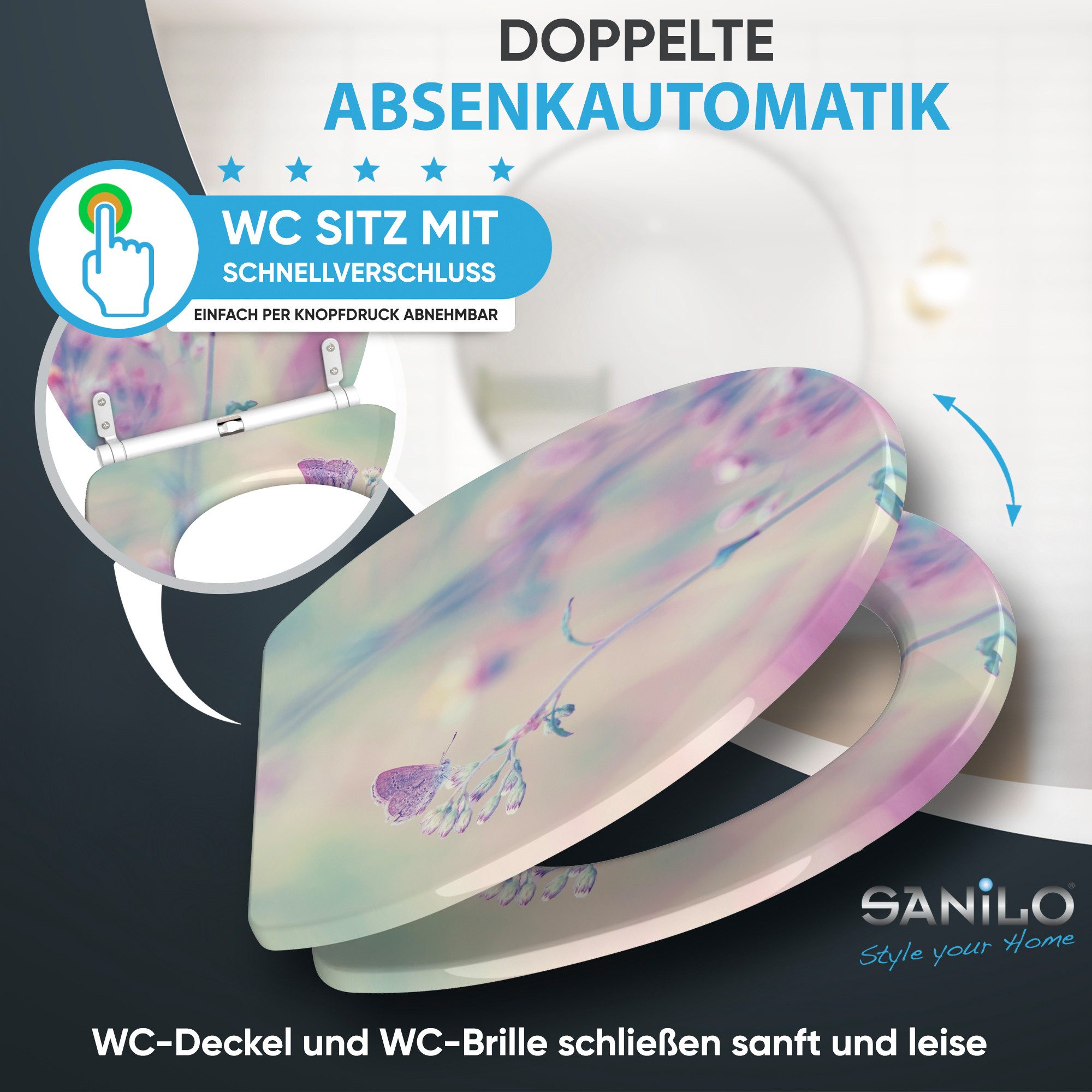 Sanilo WC-Sitz mit Absenkautomatik & Top Fix in vielen Designs, hochwertig, abnehmbar, leichte Montage von oben, mit Schraubenzieher