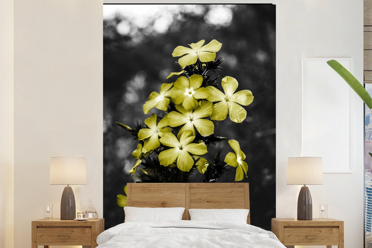 MuchoWow Fototapete Blumen - Gelb - Farben, Matt, bedruckt, (3 St), Montagefertig Vinyl Tapete für Wohnzimmer, Wandtapete