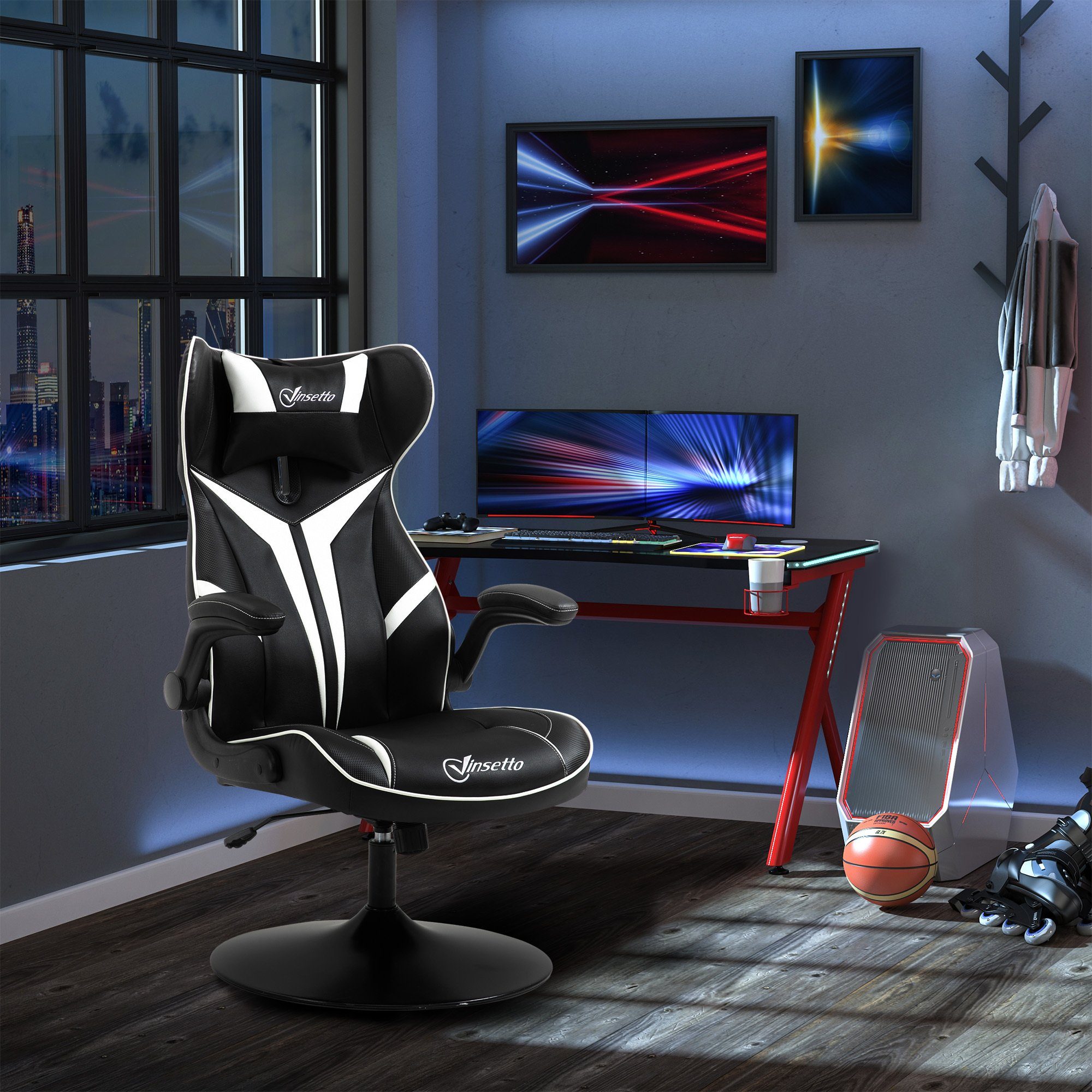 Vinsetto Schreibtischstuhl Gaming Stuhl schwarz/weiß ergonomisch schwarz/weiß 