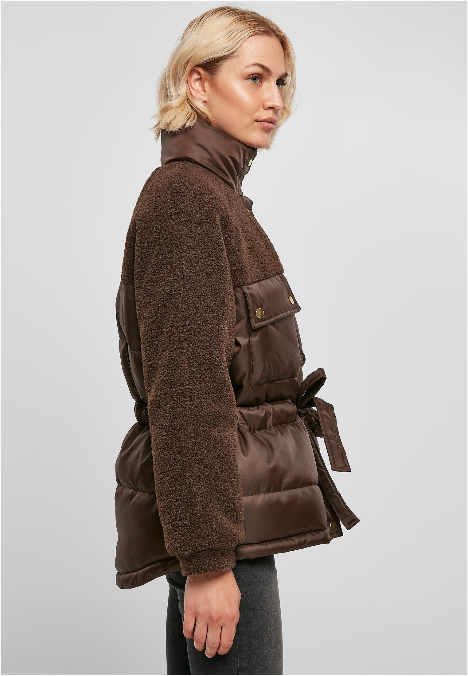 URBAN CLASSICS Winterjacke Damen Ladies Mix Sherpa brown Jacket Puffer (1-St)