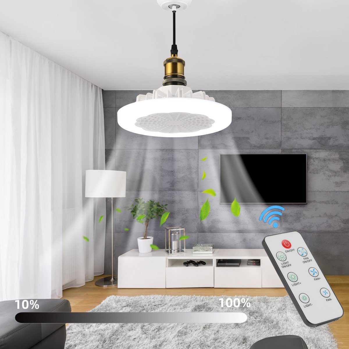 LETGOSPT LED LED Beleuchtung Kaltweiß, und 26cm fest mit Deckenleuchte 3-stufiger, integriert, Einstellbar Dimmbar, 30W Ventilator Deckenventilator LED Leise, Deckenleuchte E27 Fernbedienung