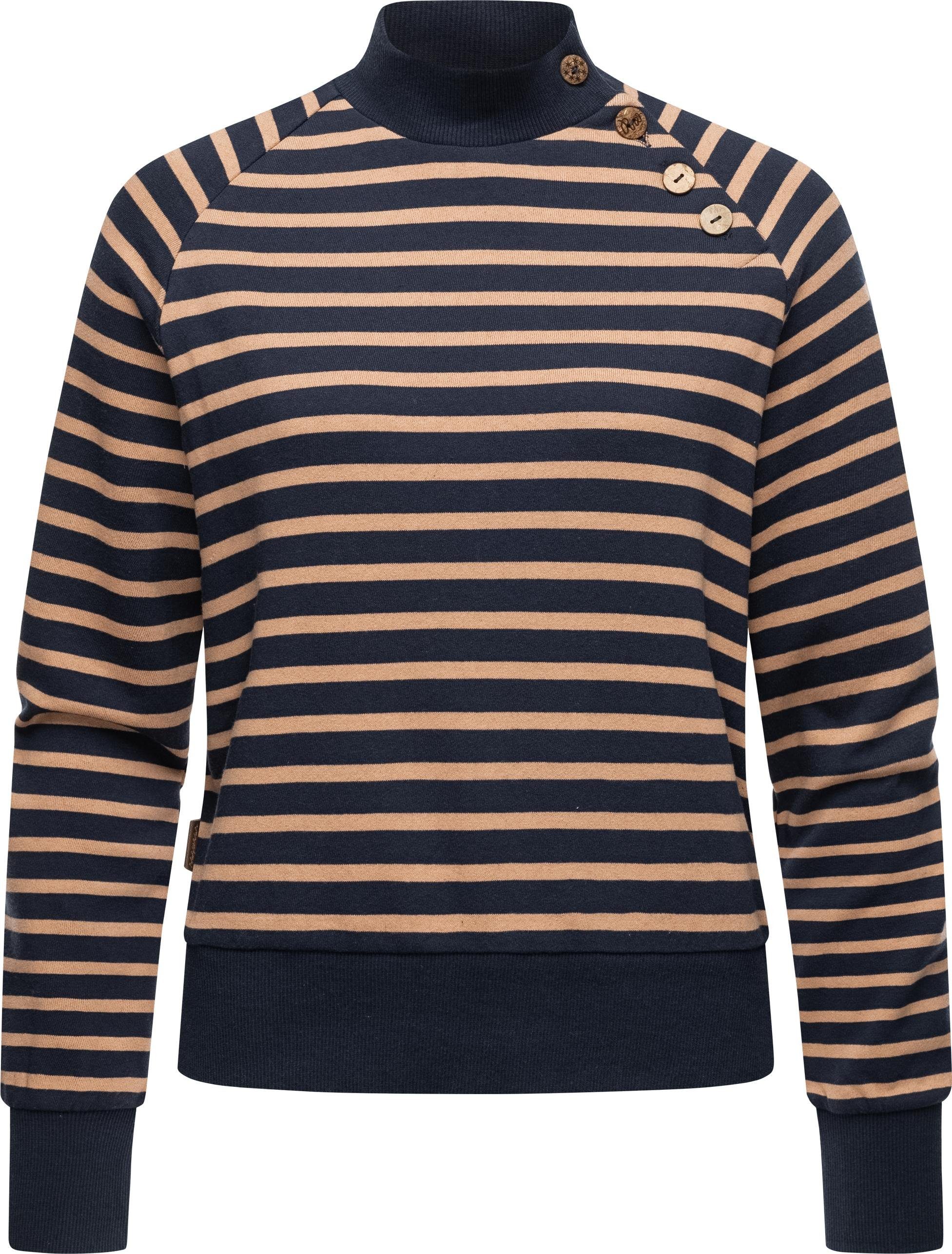 Ragwear Sweatshirt Majjorka Stylisches Damen Langarmshirt mit Rippbündchen und Zierknöpfen navy