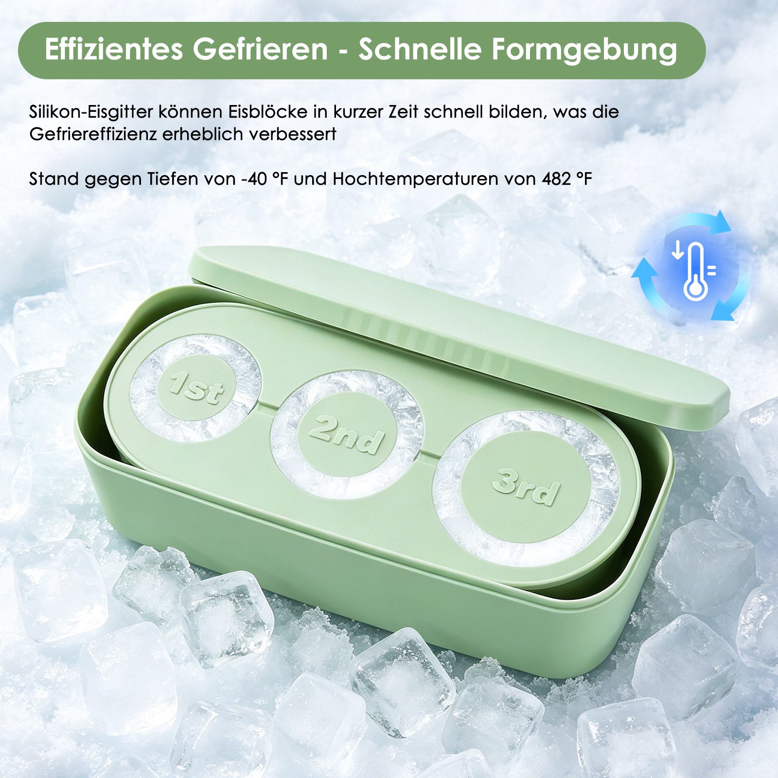 BlingBin Eiswürfelform 3 Fach Eiswürfelbehälter Silikon mit Deckel, Stanley Cup Eiswürfel, (1er Set 1-tlg), Wiederverwendbare Eiswürfelschale für 20-40 oz, Cock – Bild 5 von 5