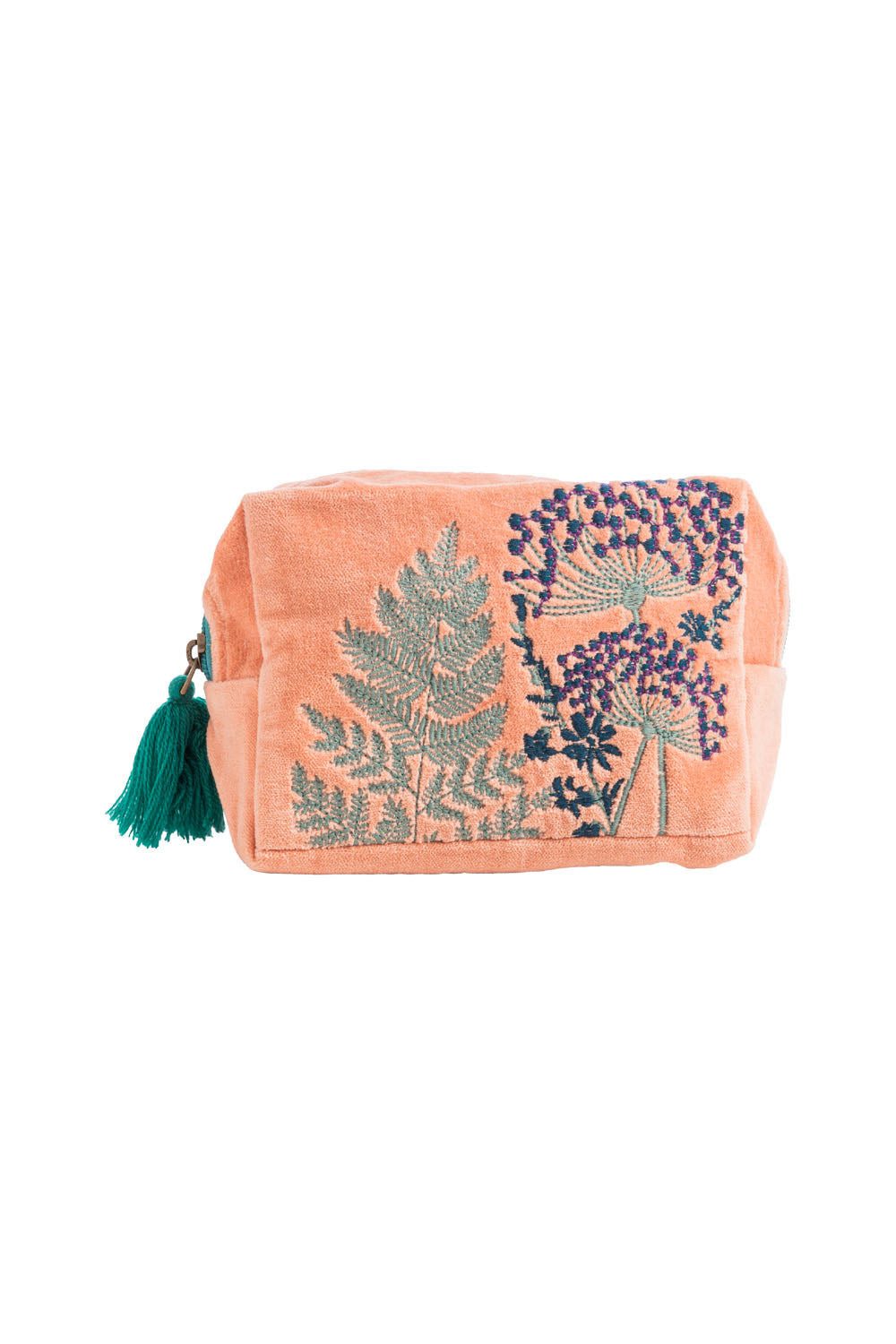 Tranquillo Kosmetiktasche Kosmetiktasche VELVET LEAVES - klein, Samtige Oberfläche mit floraler Stickerei und Quaste