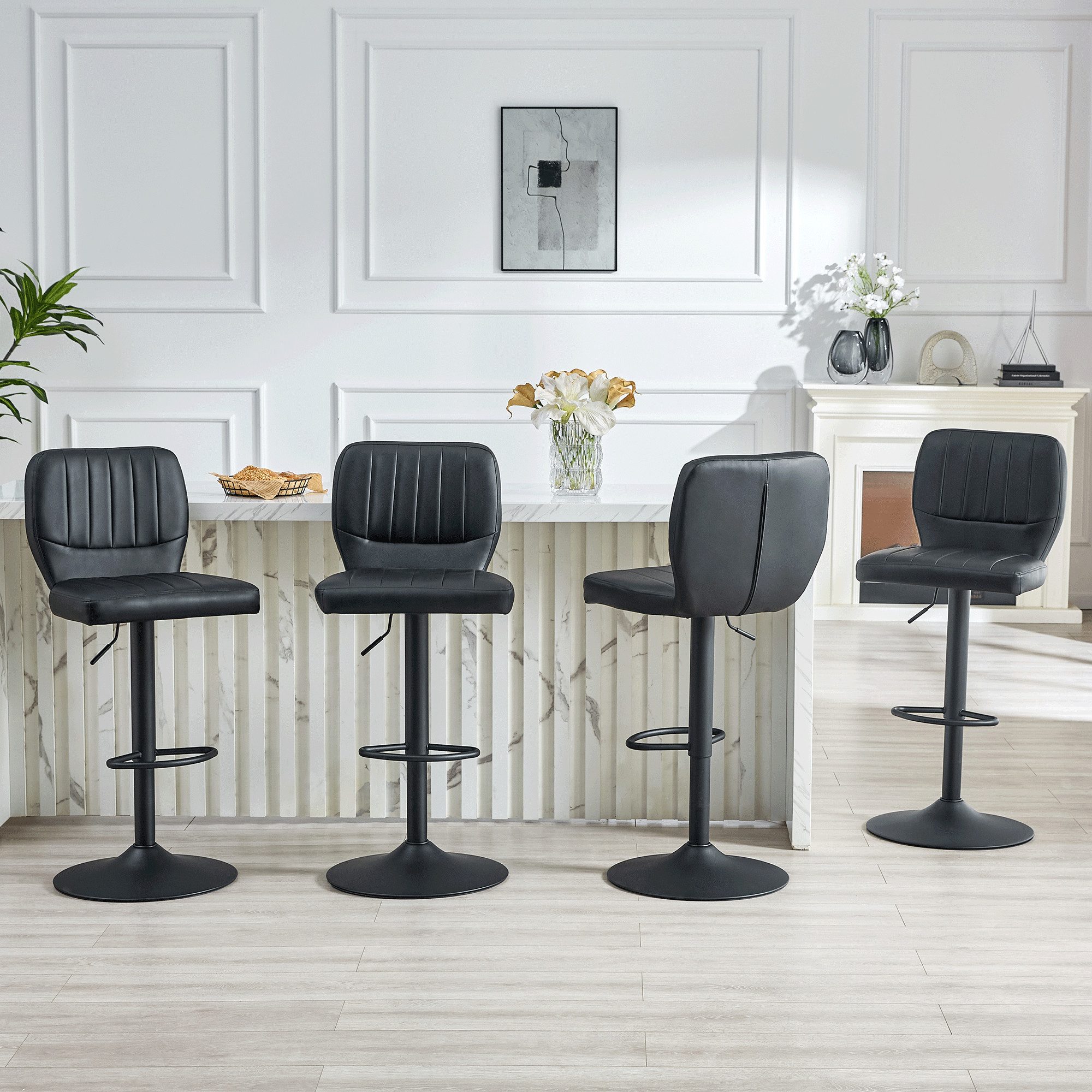 STILVORA Barhocker höhenverstellbar Esszimmerstuhl mit Rückenlehne & Fußstütze (Höhenverstellbar 62–83cm, Kunstleder, 136kg, 360° drehbar, Fußstütze, gepolstert, ergonomische Lehne), für Küche, Bar, Bistro, Café und Lounge geeignet